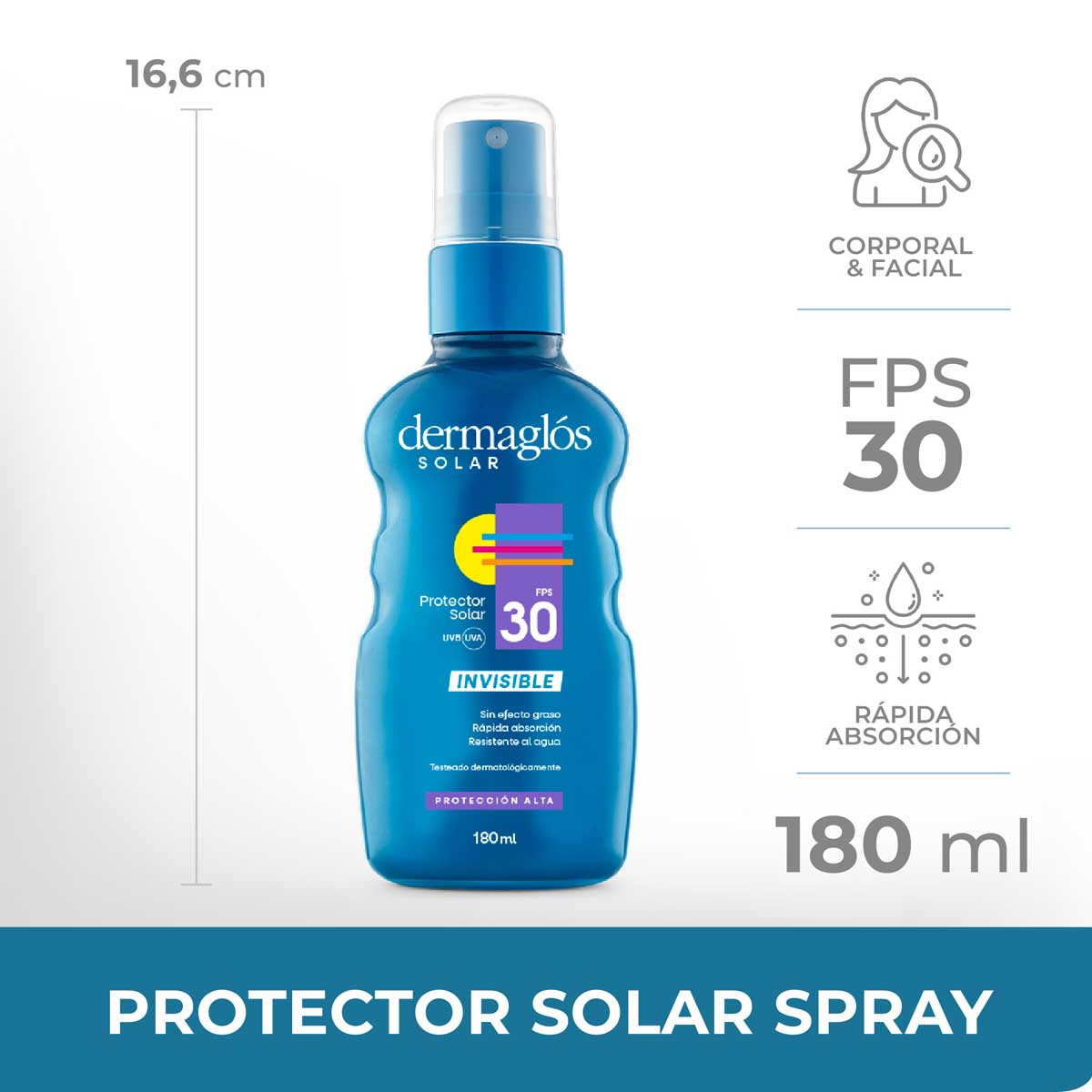Protector Solar Dermagl&oacute;s FPS 30 spray invisible 180 ml image number 5