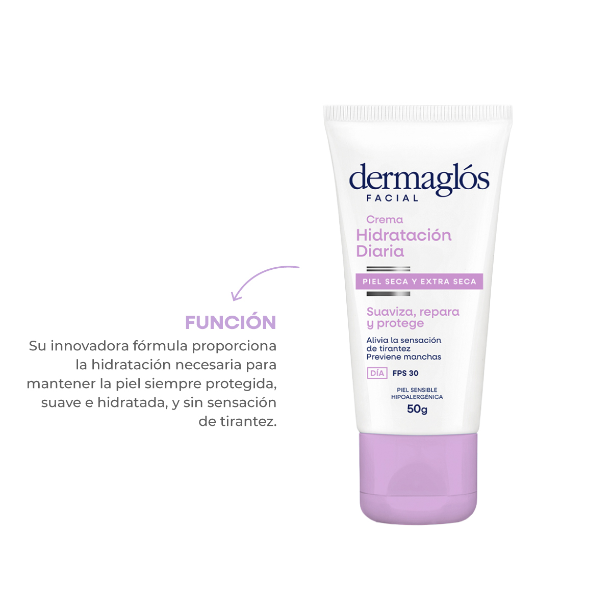 Crema Facial Hidratante D&iacute;a Dermagl&oacute;s Piel Seca y Extra Seca FPS 30 50 g image number 4