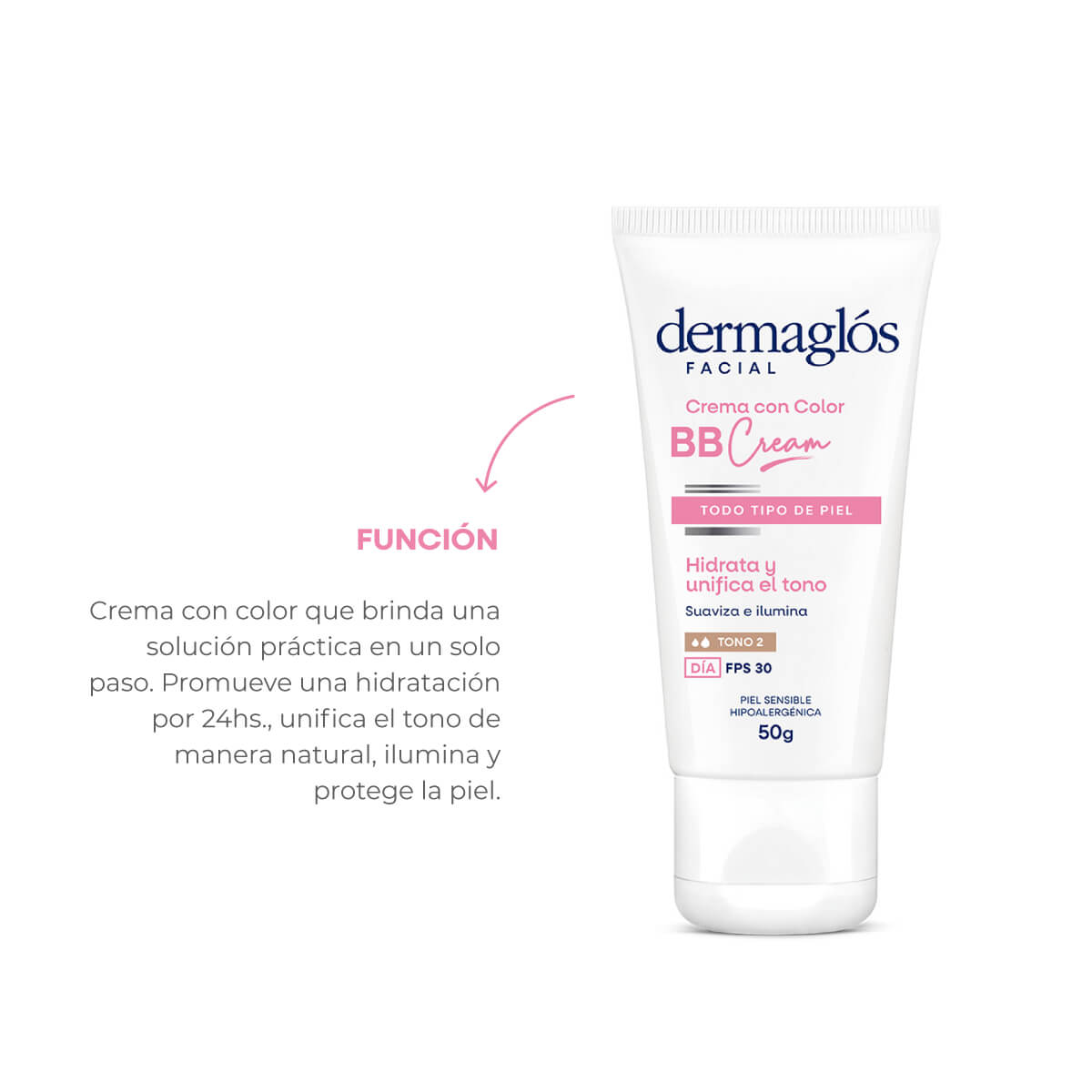 Dermagl&oacute;s Facial Crema con Color BB Cream Tono 2 con FPS 30 50 g image number 3