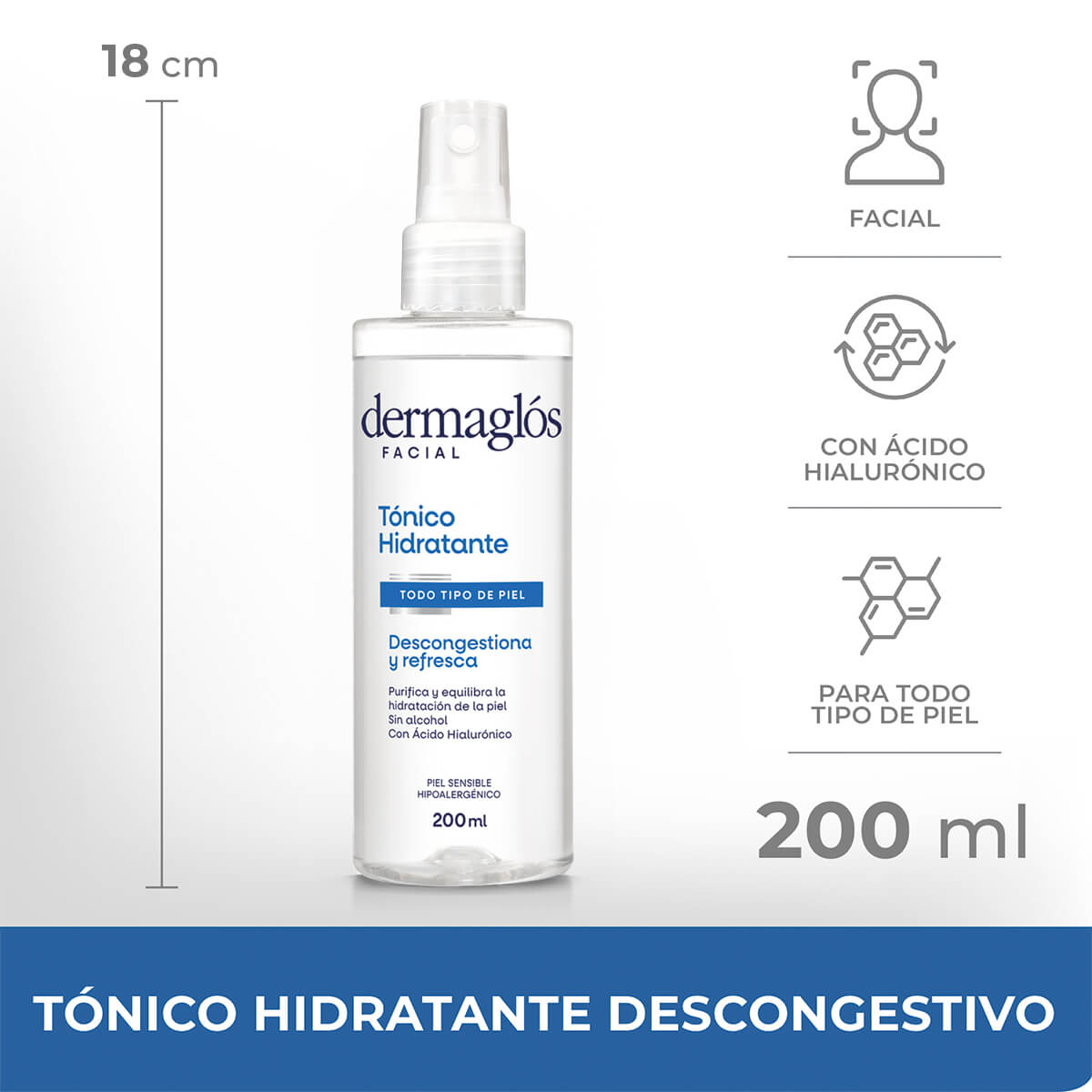 Dermaglós Facial Tónico Hidratante Descongestivo 200 ml image number 4