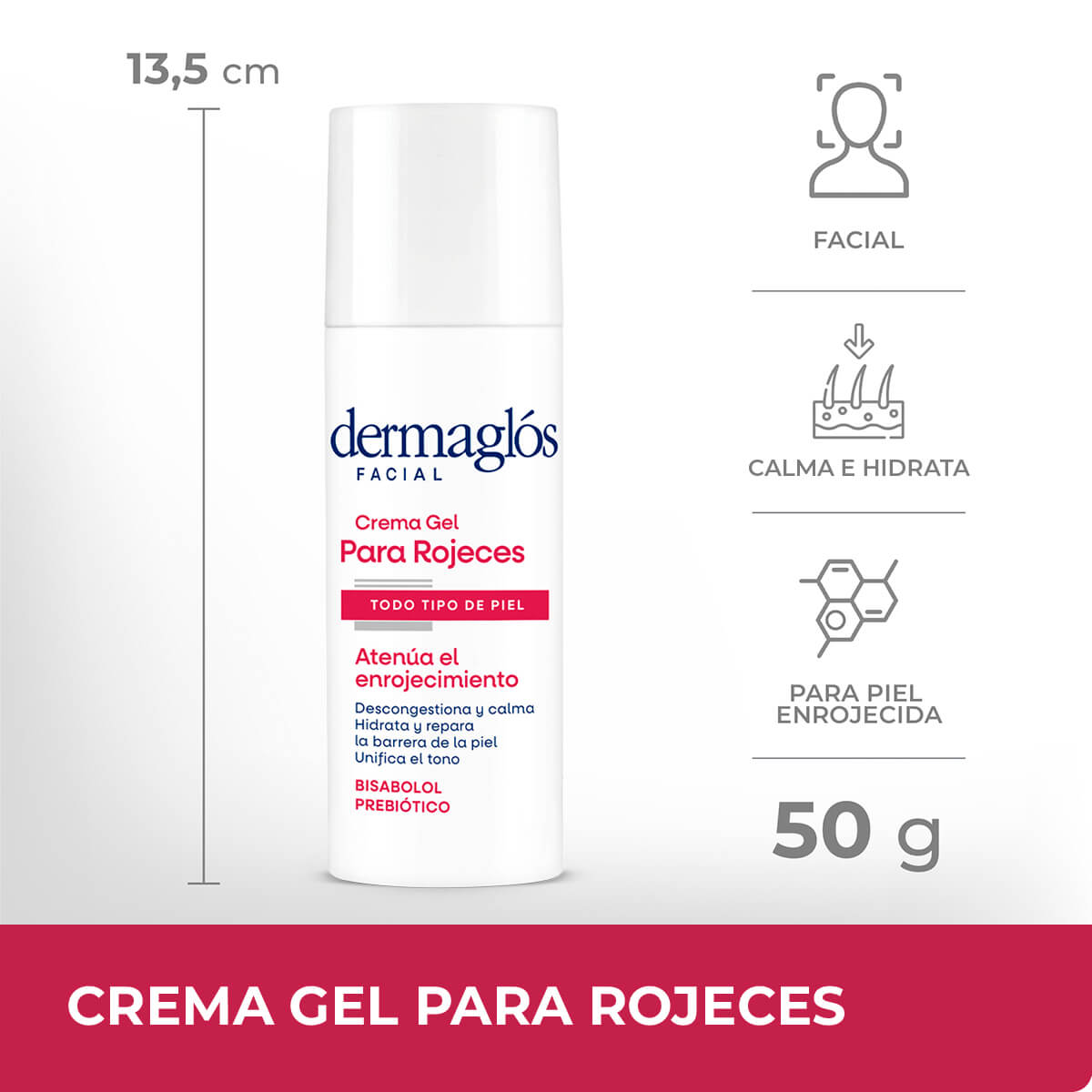 Crema Gel Facial Rojeces Hidratante Calmante Dermagl&oacute;s 50 g image number 8
