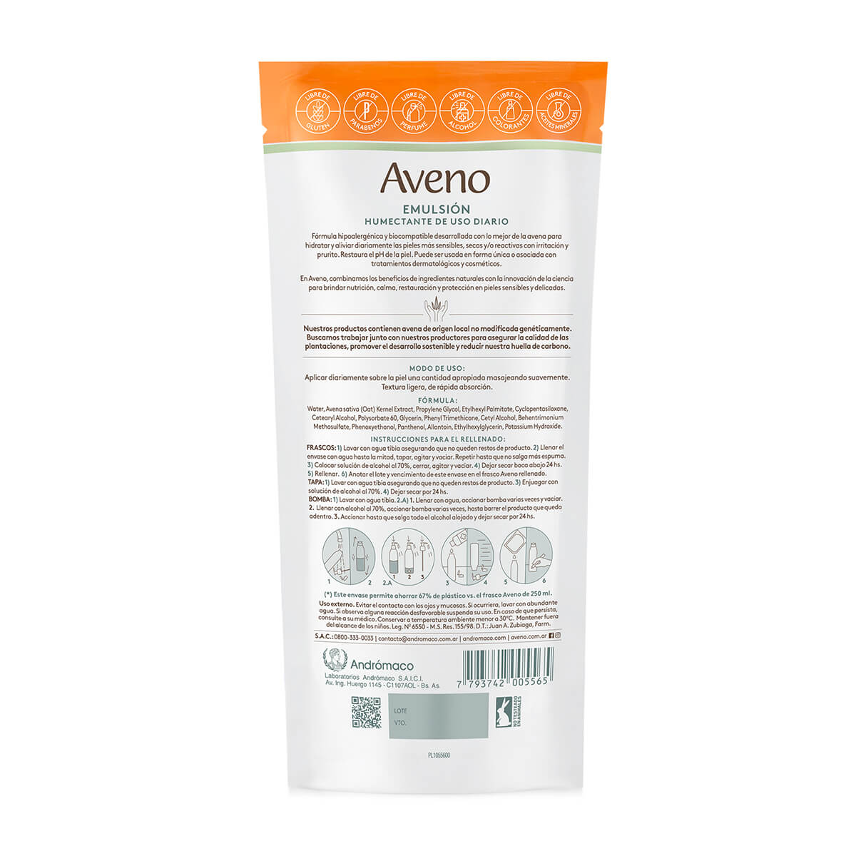Aveno Refill Emulsión Humectante de Uso Diario 250 ml image number 1