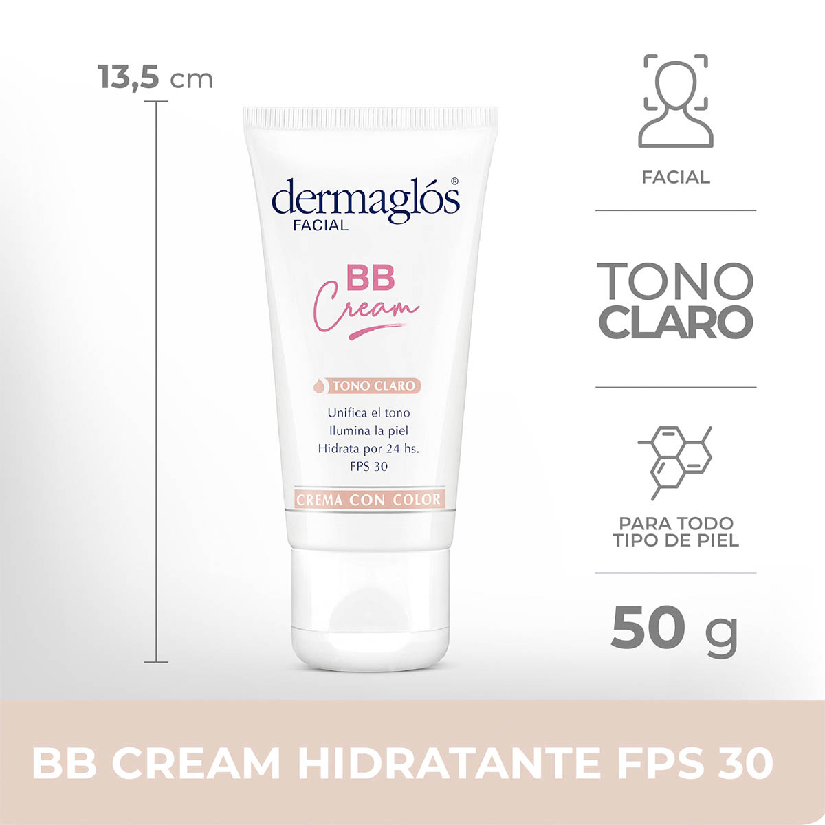 Dermaglós Facial Crema con color BB Cream Tono Claro con FPS 30 50 g image number 1