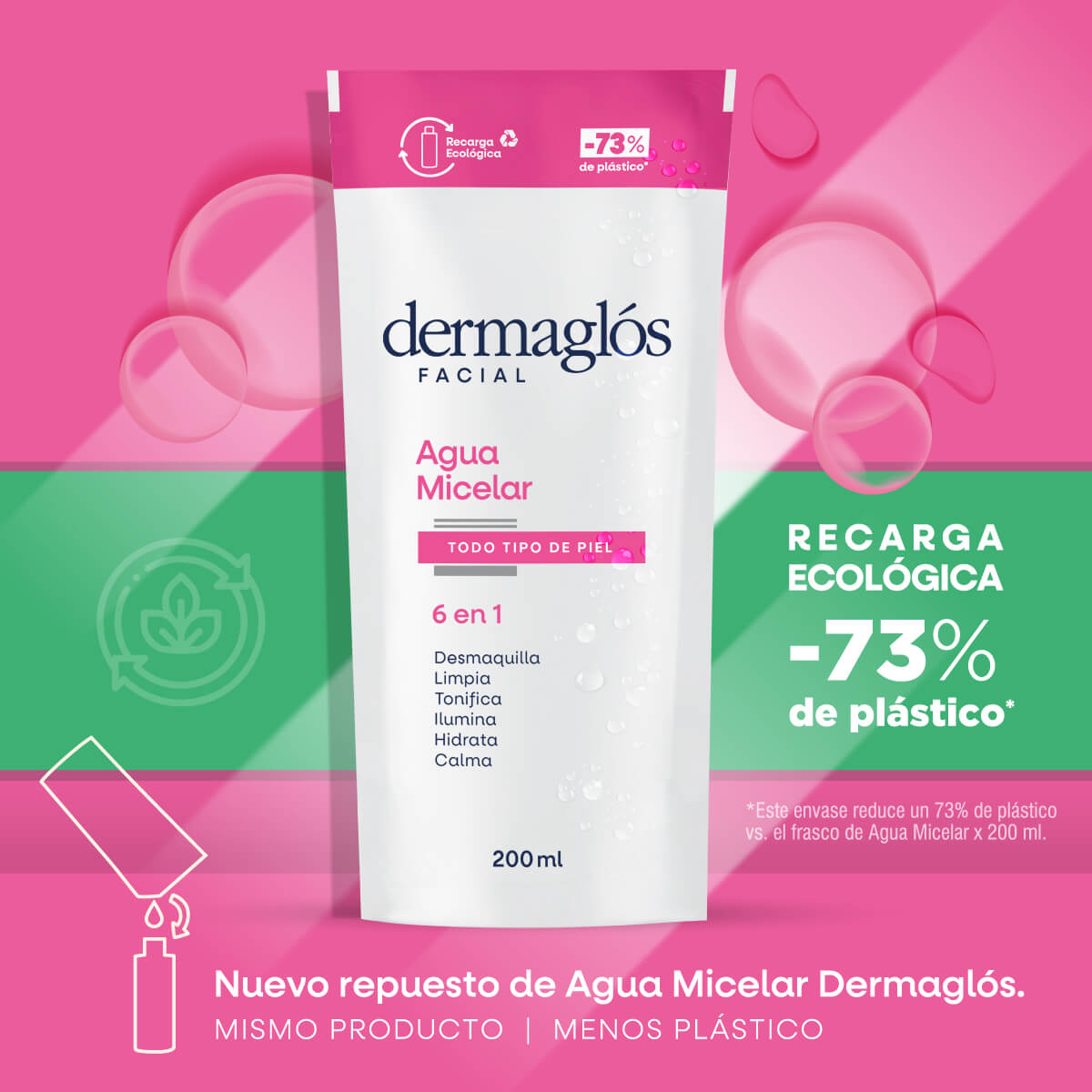 Agua Micelar Dermagl&oacute;s 6 en 1 Refill 200ml image number 4