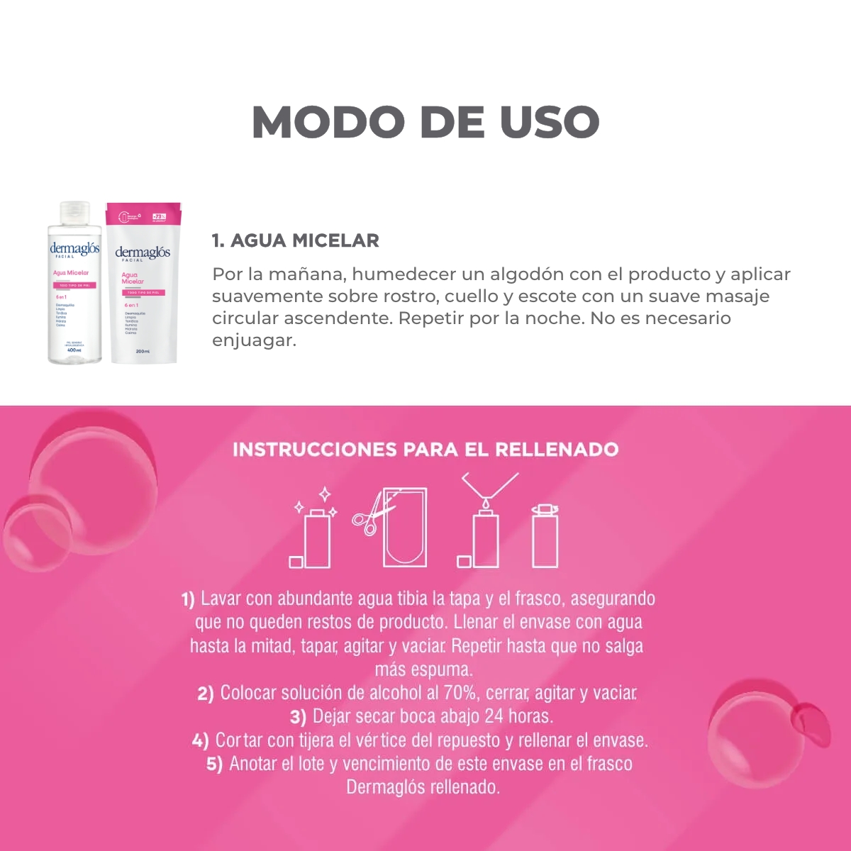 Kit Dermaglós Agua Micelar 400ml + Refill 200ml image number 1