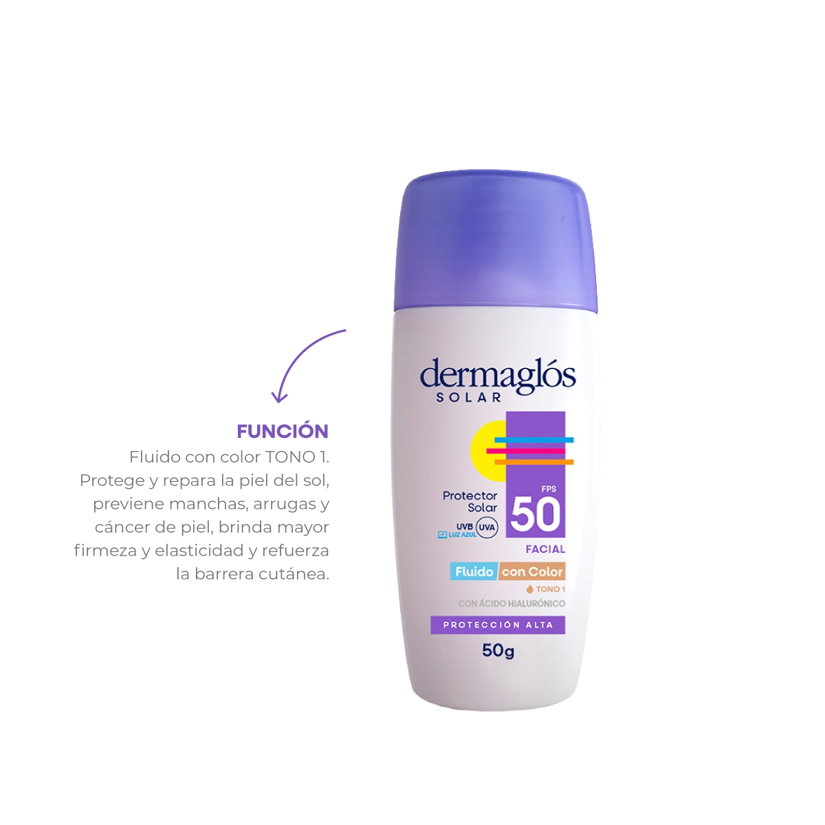 Protector Solar Dermagl&oacute;s Facial FPS 50 Fluido Tono 1 50 g image number 4