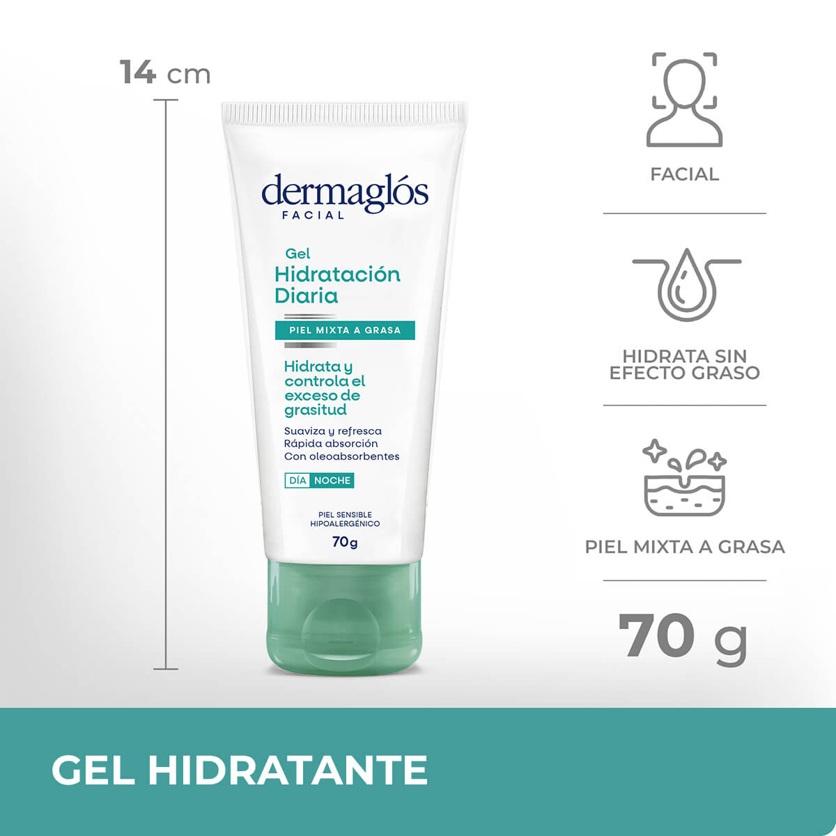 Dermagl&oacute;s Facial Gel Hidrataci&oacute;n Diaria Piel Mixta a Grasa 70 g image number 8