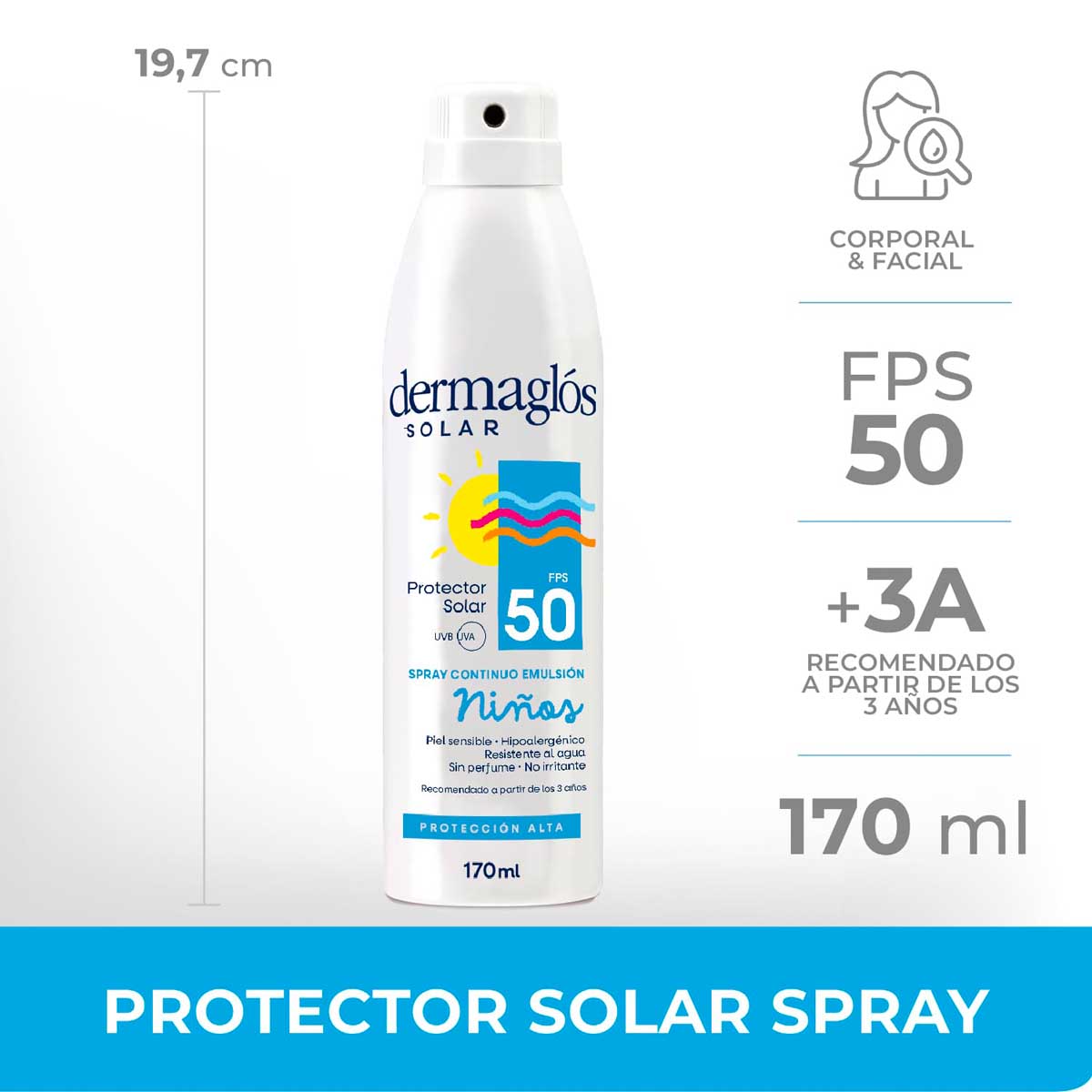Protector Solar Ni&ntilde;os Dermagl&oacute;s FPS 50 spray continuo 170 ml image number 5