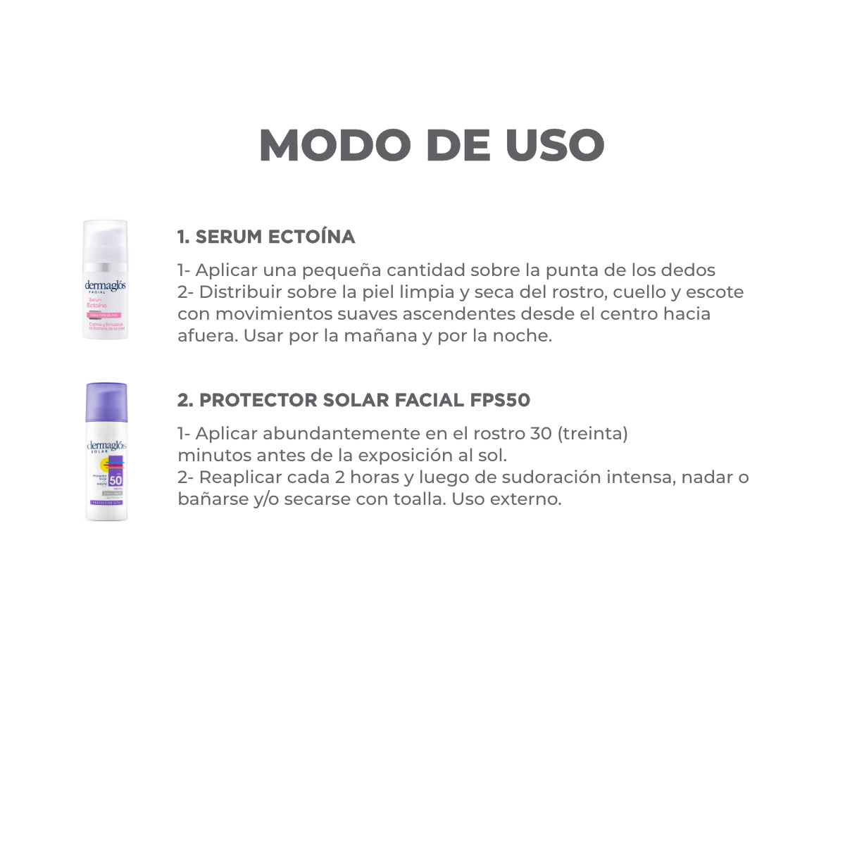 Kit Facial Dermagl&oacute;s Serum Ecto&iacute;na Protector Solar FPS 50 Sin Color image number 3