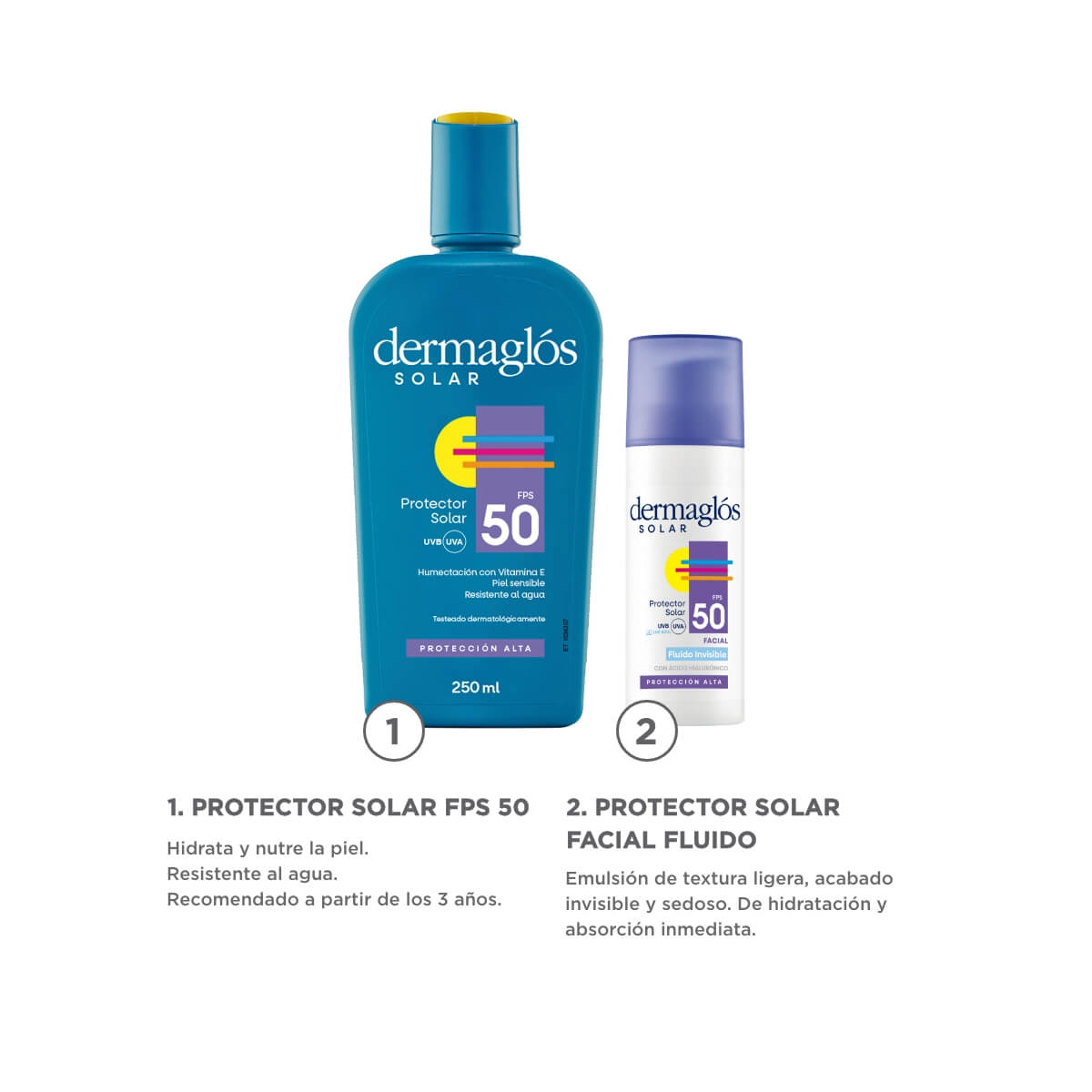 Kit Dermaglós Protector Solar Facial Fluido + Emulsión FPS 50 image number 1