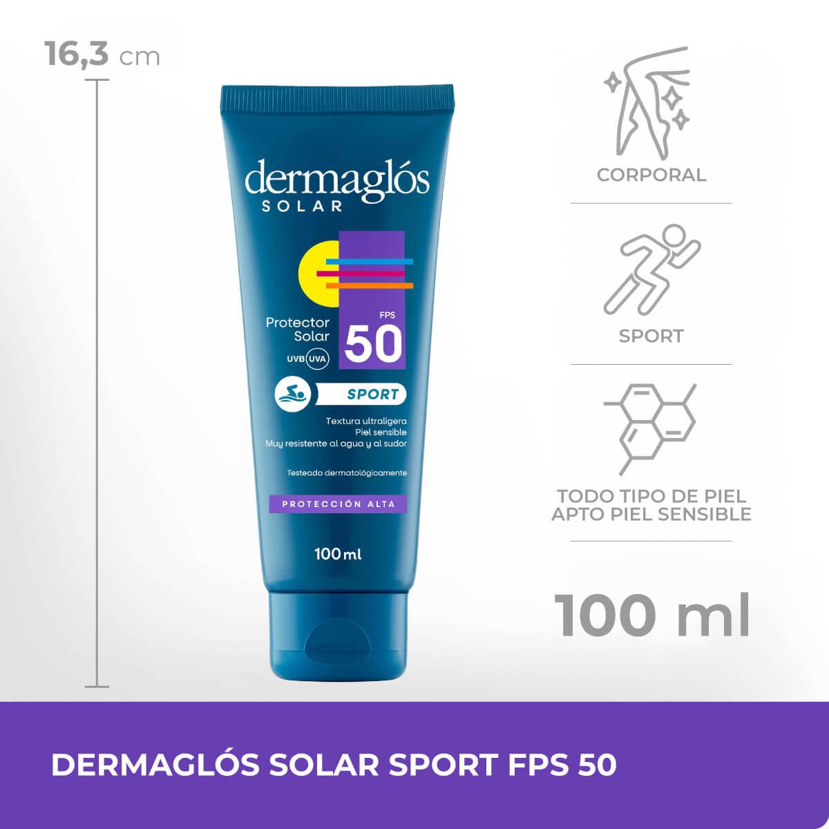 Protector Solar Dermaglós FPS 50 Sport Emulsión 100ml image number 6