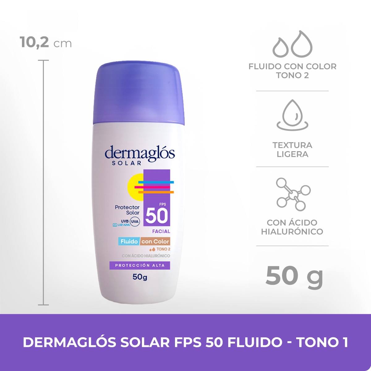 Protector Solar Dermagl&oacute;s Facial FPS 50 Fluido Tono 2 50 g image number 6