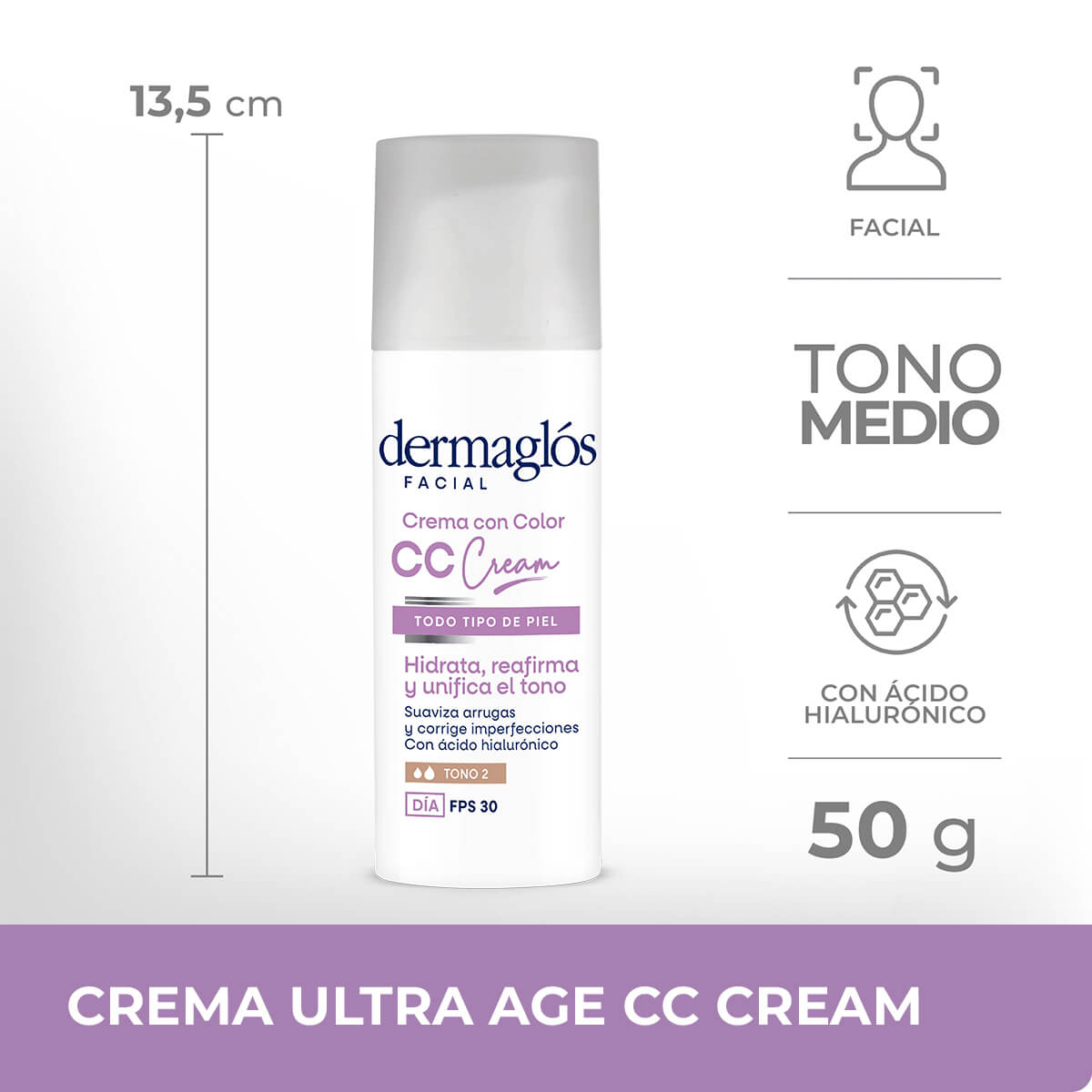 Dermaglós Facial Crema con Color CC Cream Ultra Age con FPS 30 50 g image number 8