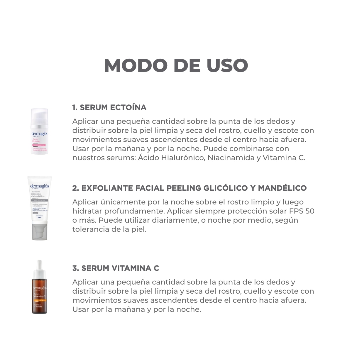 Kit Facial Dermagl&oacute;s Exfoliante + Vitamina C + Ecto&iacute;na image number 1