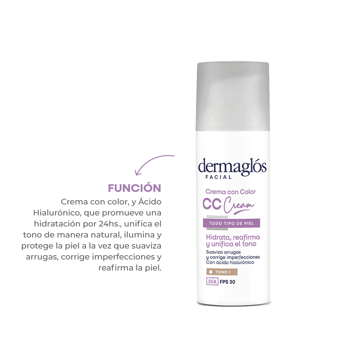 Crema con Color Facial CC Cream D&iacute;a Dermagl&oacute;s Tono 1 FPS 30 50 g image number 4
