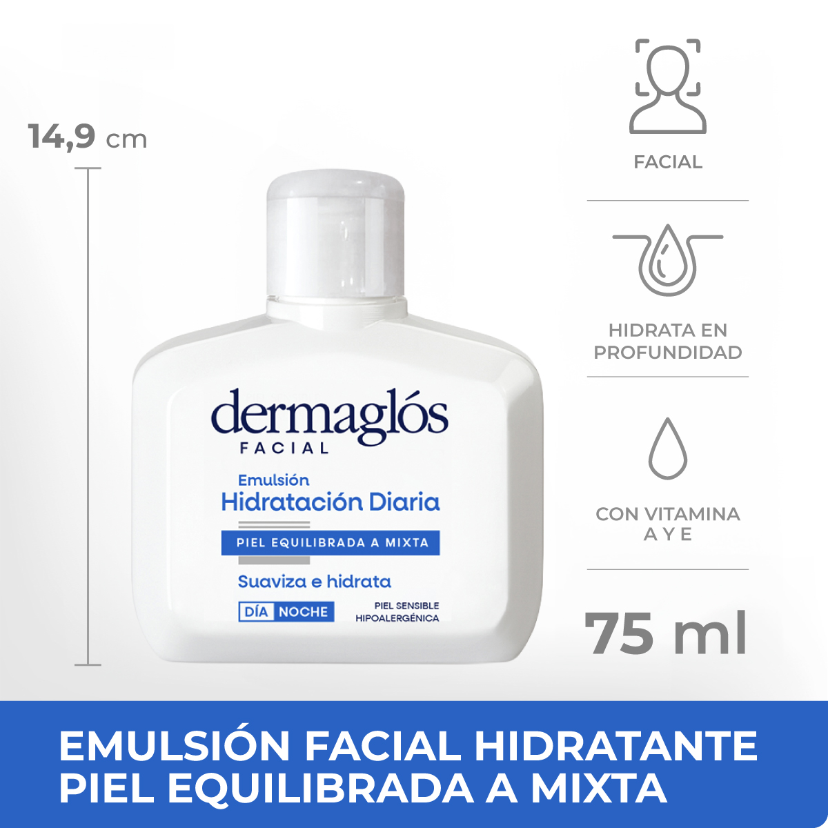 Emulsi&oacute;n Facial Hidratante Dermagl&oacute;s Piel Equilibrada a Mixta 75 ml image number 6