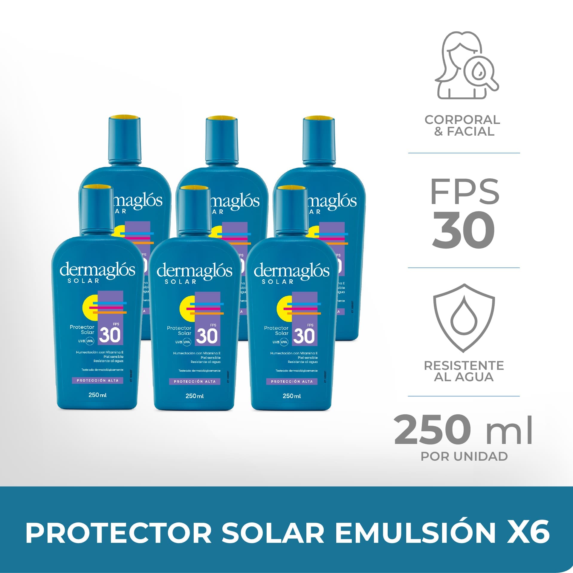 Kit Protector Solar Dermaglós Emulsión FPS 30 6 unidades image number 6
