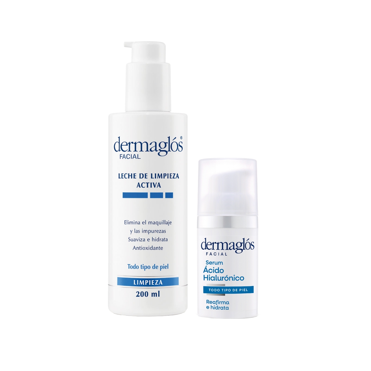 Kit Facial Dermaglós Leche de Limpieza Serum Ácido Hialurónico