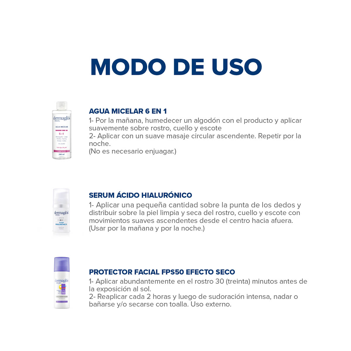 Kit Facial Dermaglós Agua Micelar + Serum + Protector Solar  image number 3
