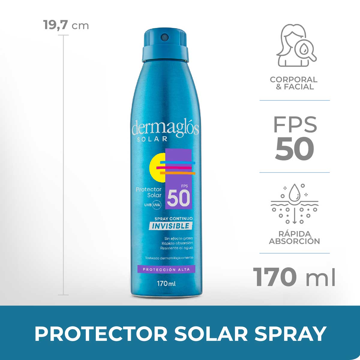 Protector Solar Dermaglós FPS 50 spray invisible 170 ml image number 6