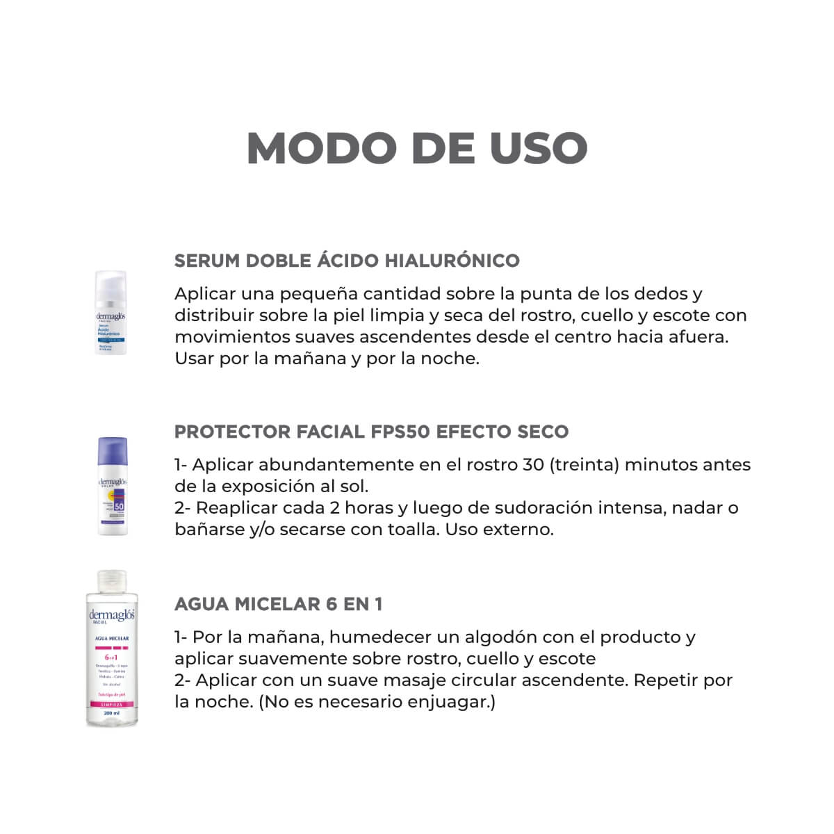 Kit Facial Dermaglós Agua Micelar + Serum + Protector Solar  image number 5