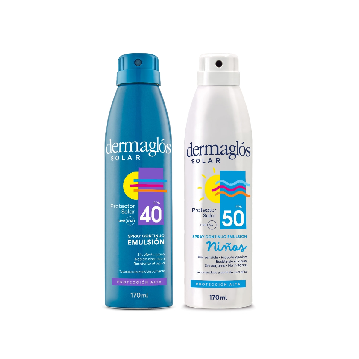 Kit Protector Solar Dermagl&oacute;s Spray FPS 40 Y FPS 50 Ni&ntilde;os