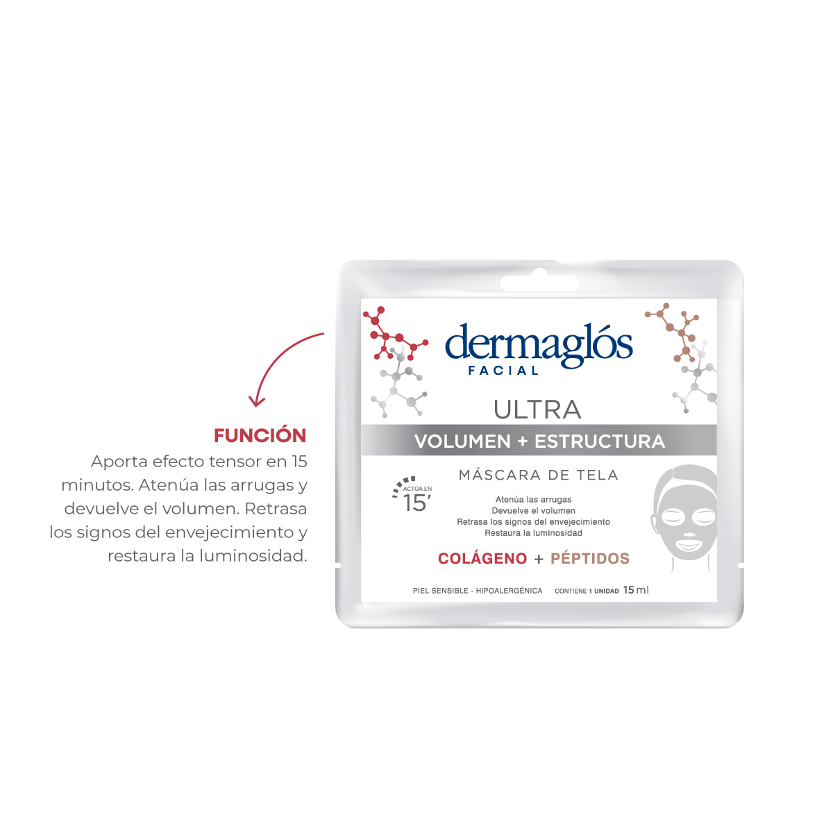 Máscara de Tela Dermaglós Ultra Volumen + Estructura 15 ml image number 2