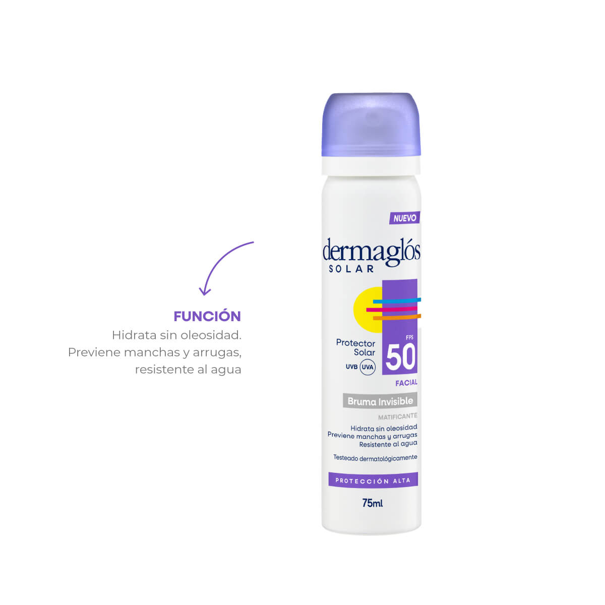 Dermagl&oacute;s Solar Protector Solar con FPS 50 Bruma Facial Emulsi&oacute;n en Spray Continuo por 75 ml image number 4