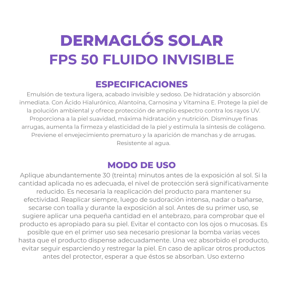 Dermagl&oacute;s Solar Protector Solar con FPS 50 Fluido Facial Emulsi&oacute;n por 50 g image number 5