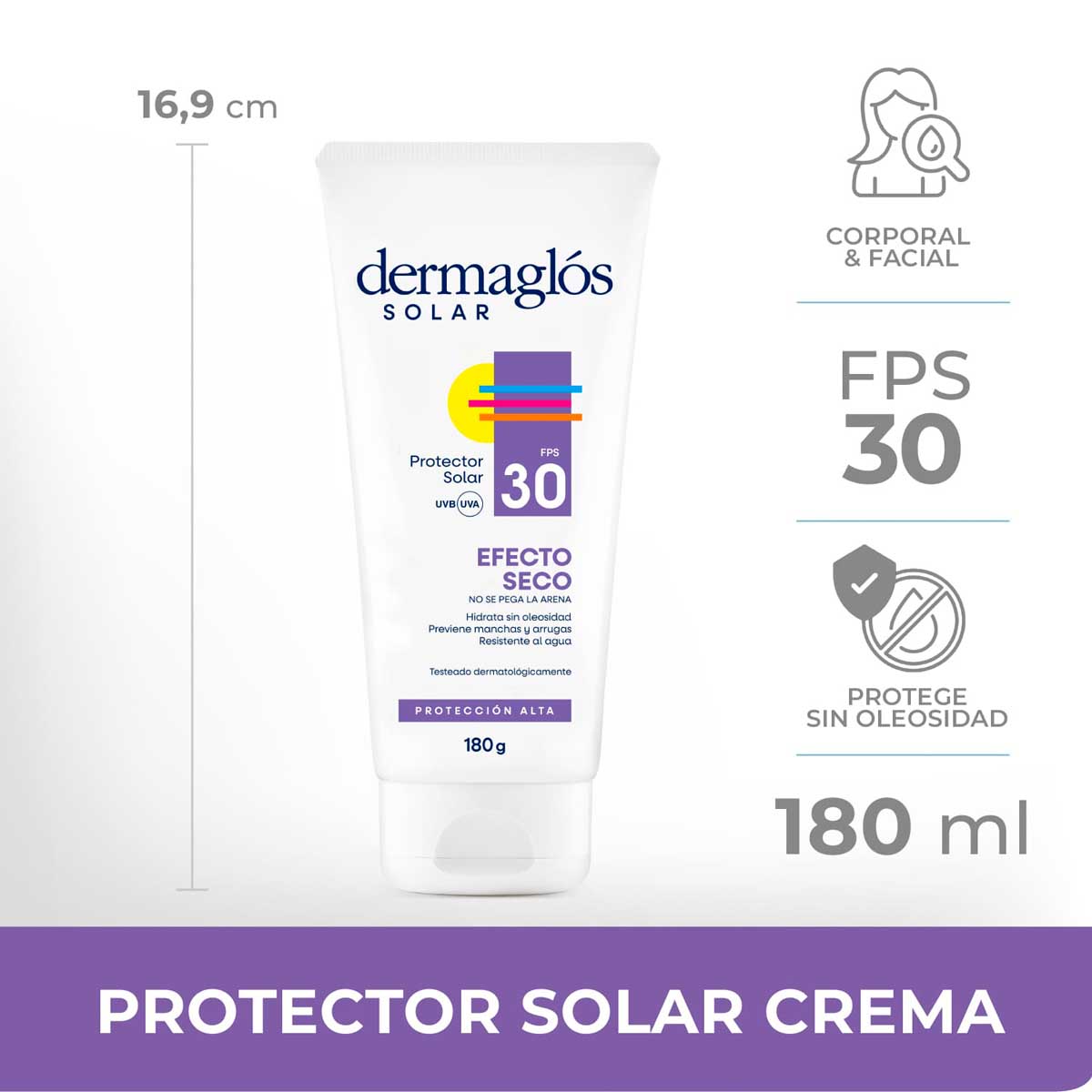 Protector Solar Dermaglós FPS 30 efecto seco crema 180 g image number 7