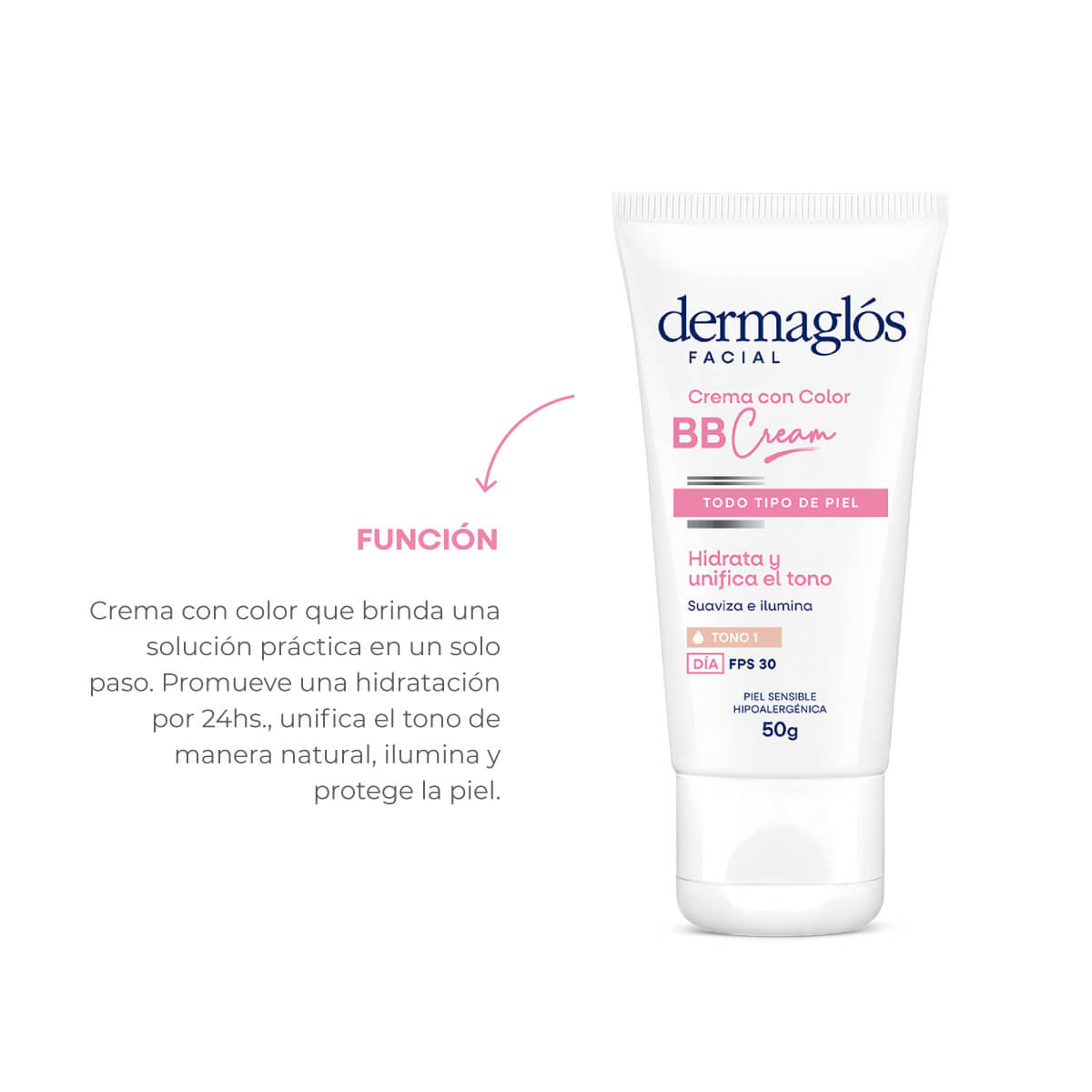 Dermagl&oacute;s Facial Crema con color BB Cream Tono 1 con FPS 30 50 g image number 7