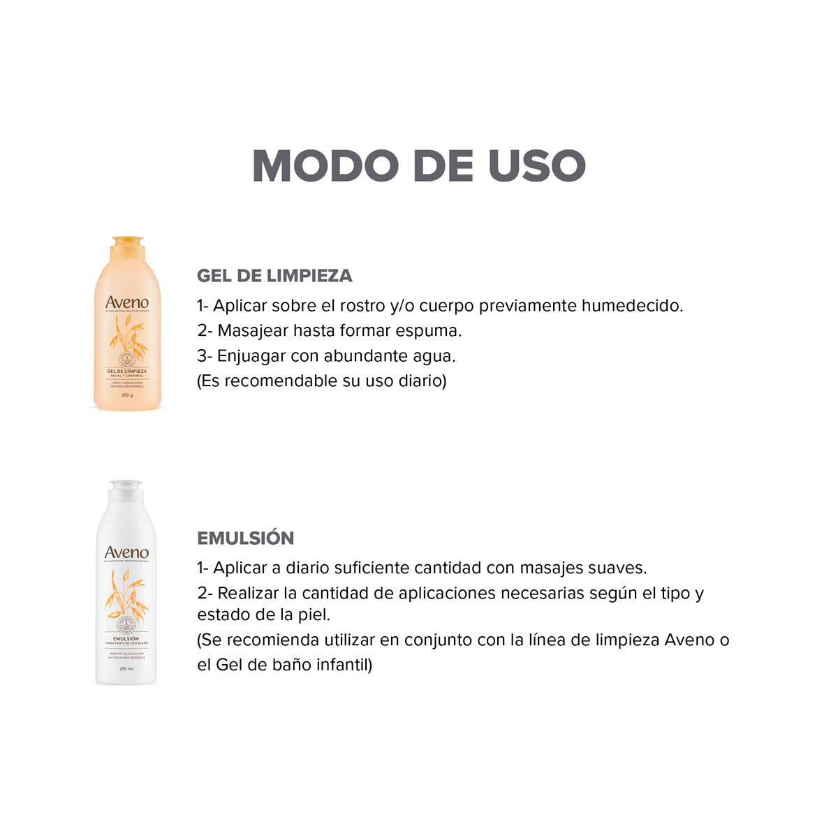 Kit Cuidado Facial y Corporal Aveno Limpieza +Emulsión 250ml image number 2