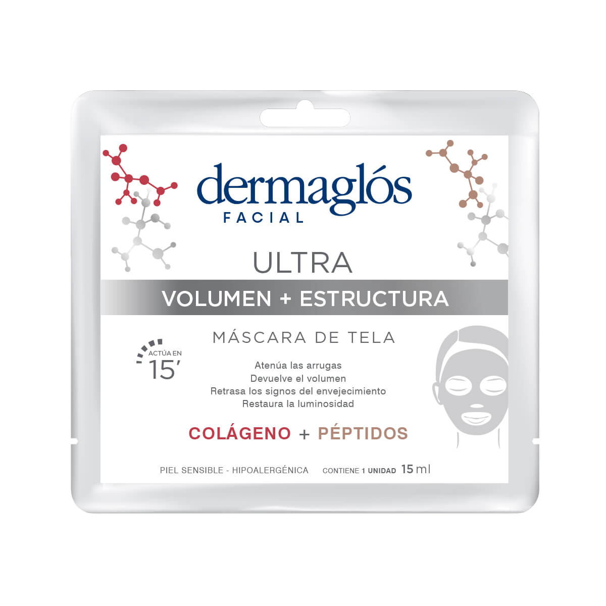 M&aacute;scara de Tela Dermagl&oacute;s Ultra Volumen + Estructura 15 ml
