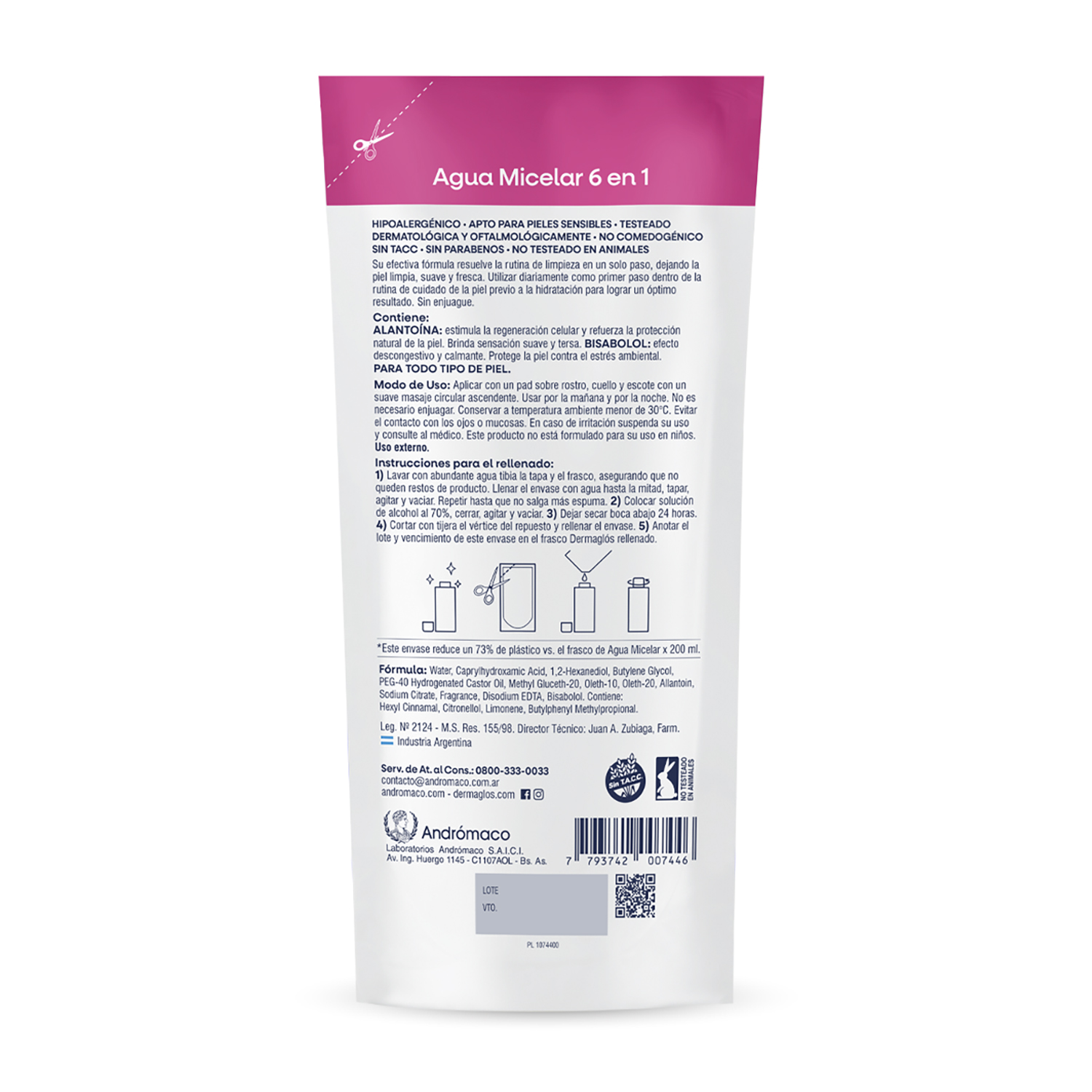 Agua Micelar Dermagl&oacute;s 6 en 1 Refill 200ml image number 1