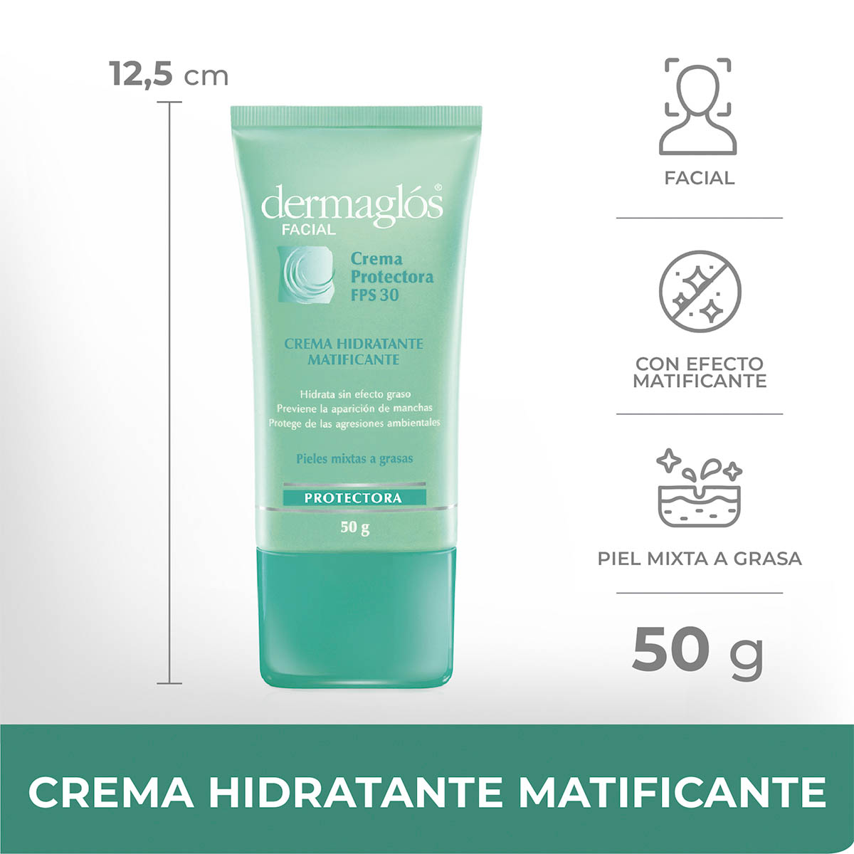 Dermaglós Facial Crema Hidratación Diaria FPS 30 Piel Mixta a Grasa 50 g image number 1