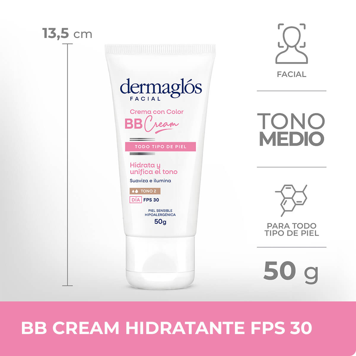 Dermagl&oacute;s Facial Crema con Color BB Cream Tono 2 con FPS 30 50 g image number 8