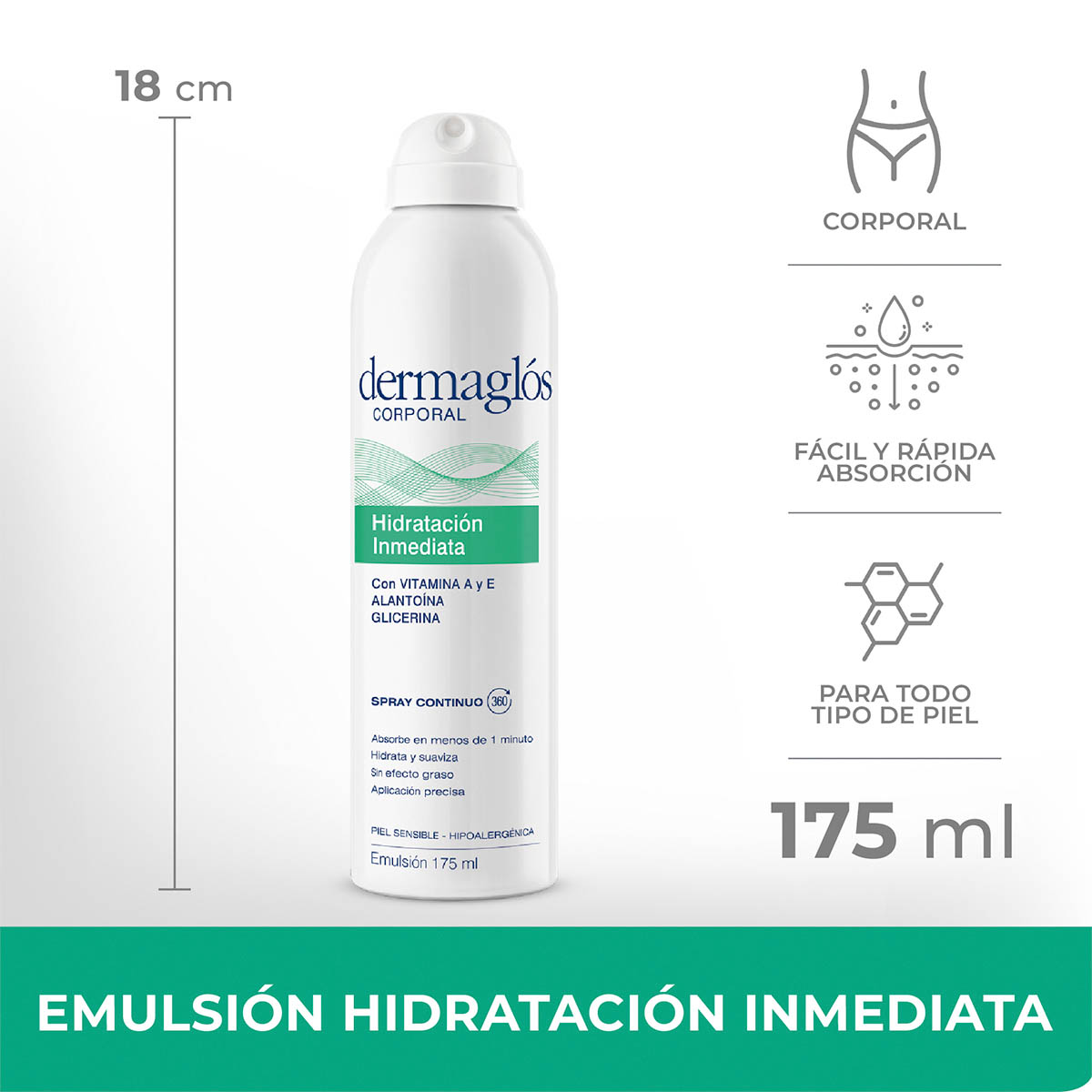 Dermaglós Corporal Emulsión Hidratación Inmediata en Spray Continuo 175 ml image number 1