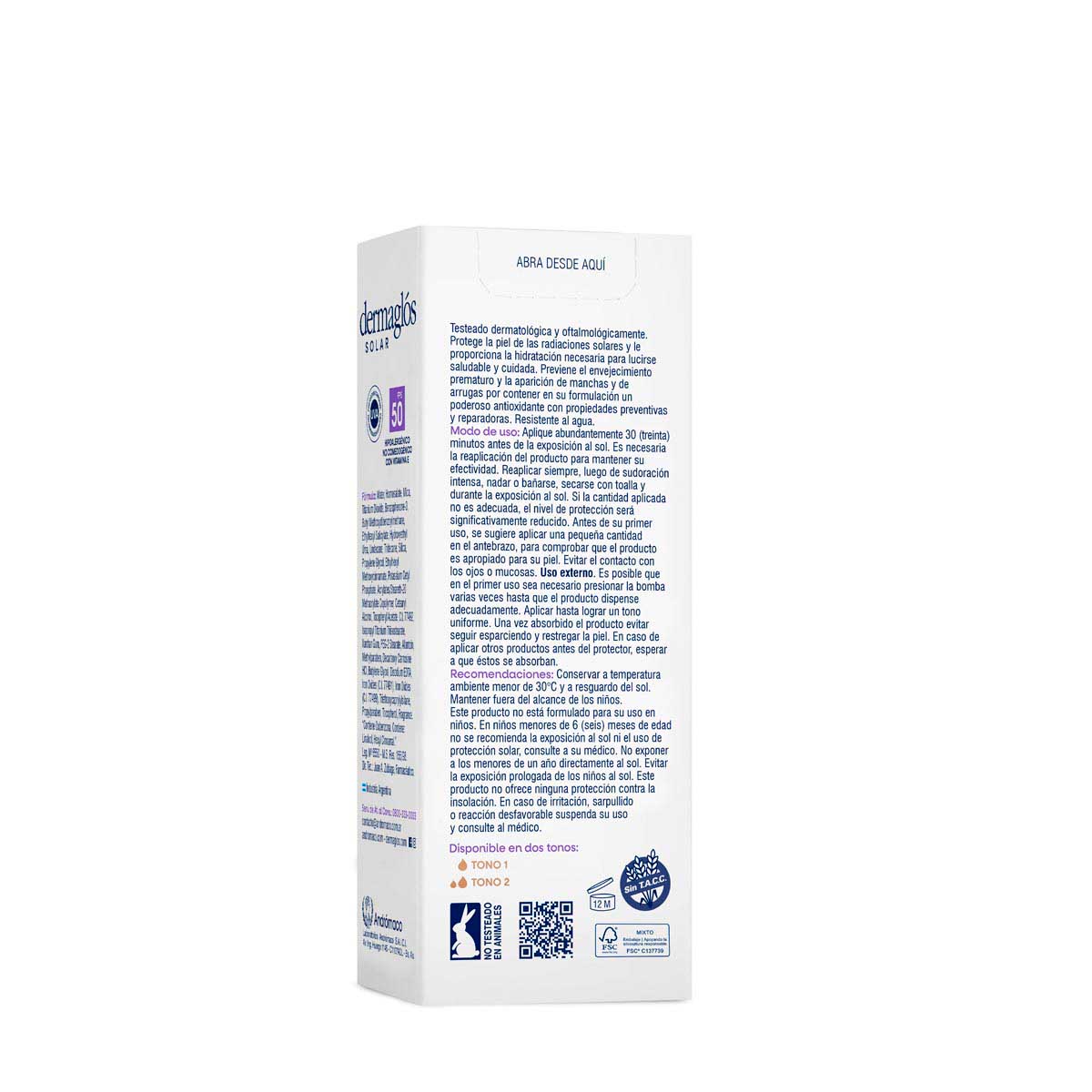 Protector Solar Facial Dermaglós FPS 50 Tono 1 50 g image number 3