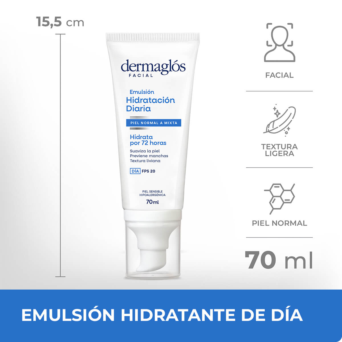 Dermagl&oacute;s Facial Emulsi&oacute;n Hidrataci&oacute;n Diaria FPS 20 Piel Equilibrada a Mixta 70 ml image number 9