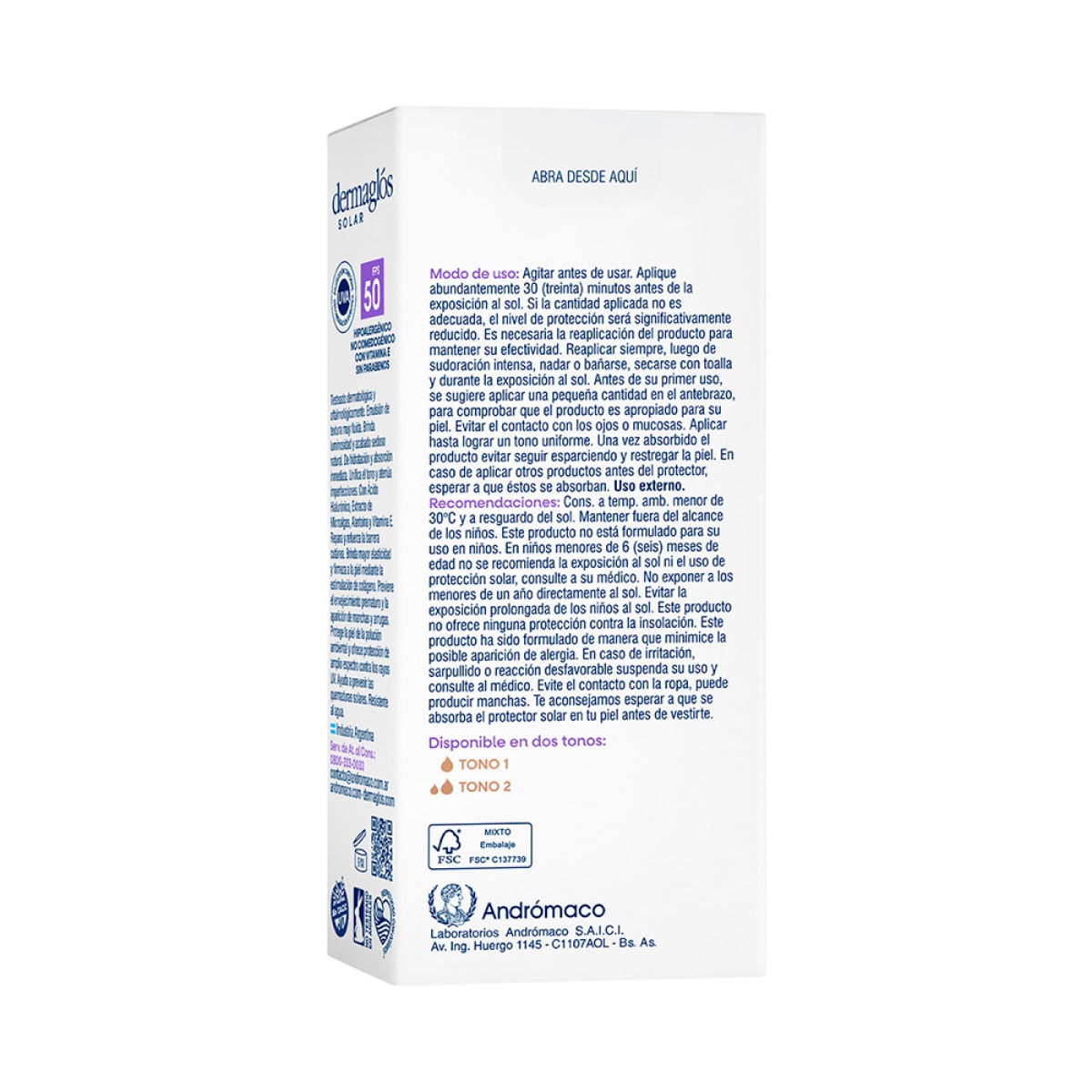 Protector Solar Dermagl&oacute;s Facial FPS 50 Fluido Tono 1 50 g image number 3