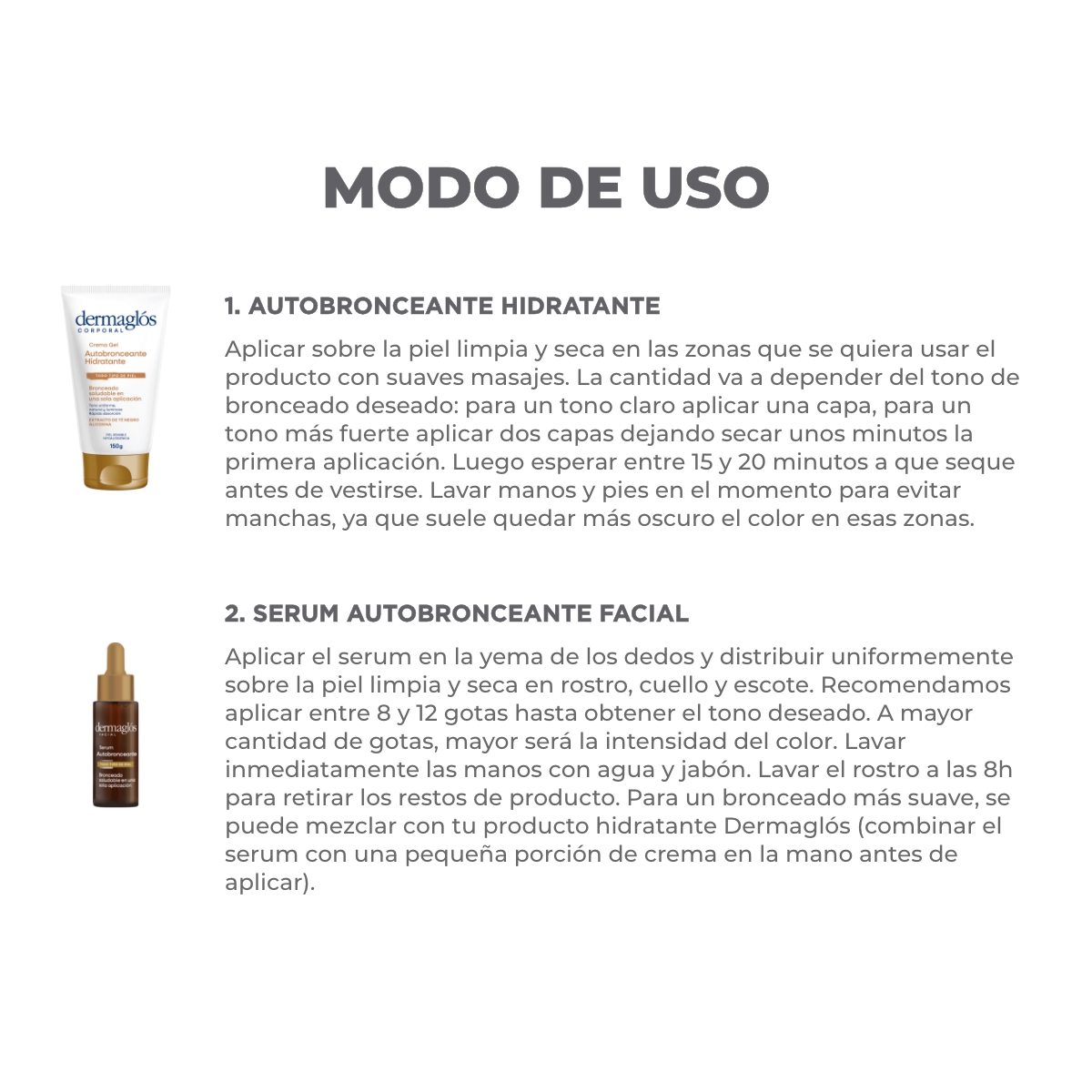 Kit Facial y Corporal Autobronceante Dermagl&oacute;s Serum + Crema image number 2