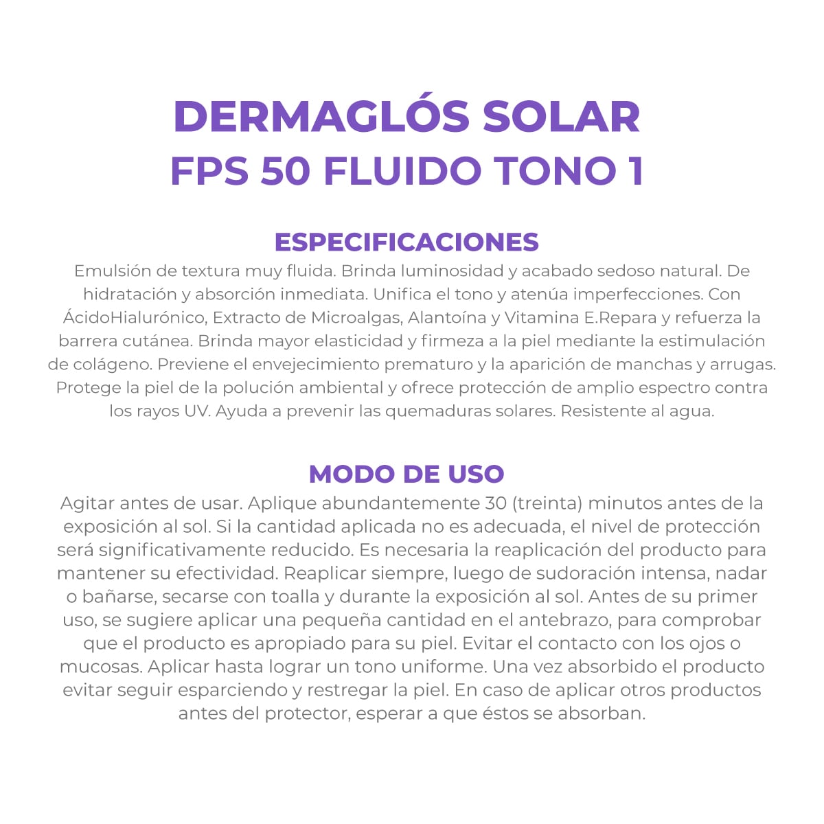 Protector Solar Dermagl&oacute;s Facial FPS 50 Fluido Tono 1 50 g image number 5