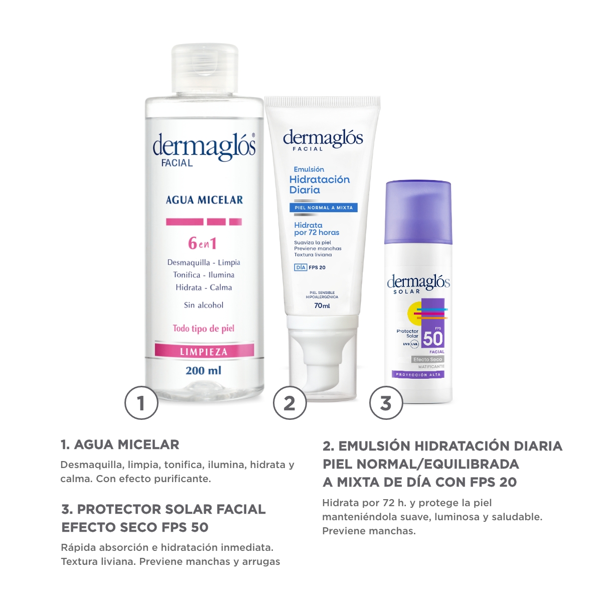 Kit Facial Dermaglós Rutina Piel Normal -Equilibrada a Mixta image number 1