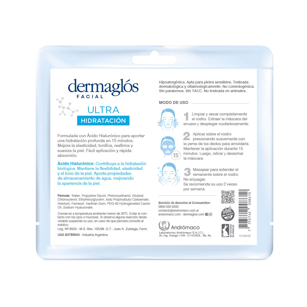 M&aacute;scara de Tela Dermagl&oacute;s Ultra Hidrataci&oacute;n 15ml image number 1