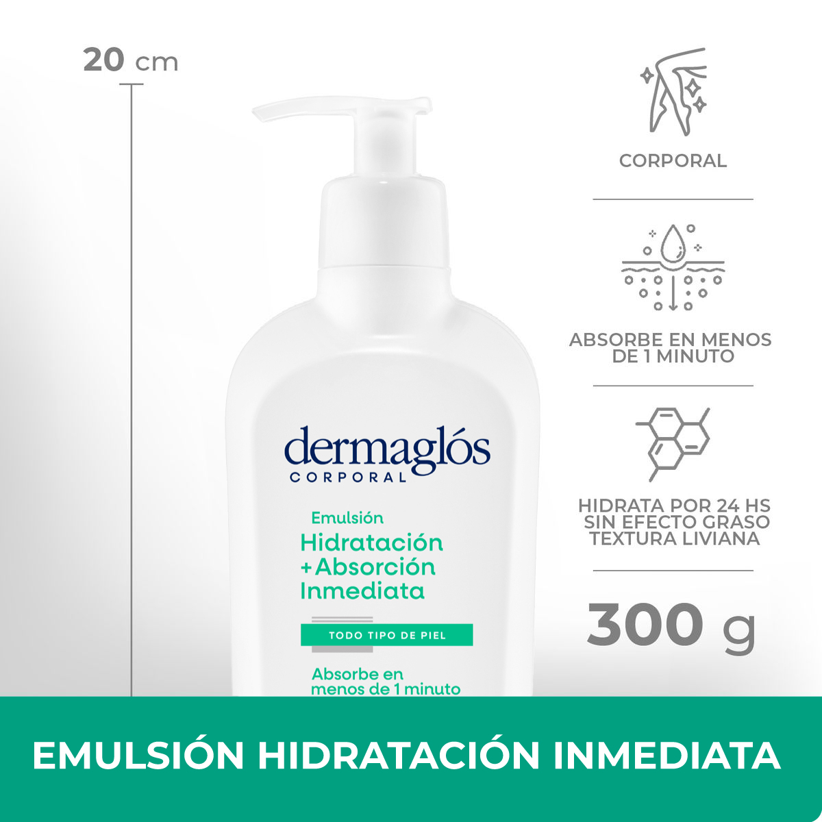Dermagl&oacute;s Corporal Emulsi&oacute;n Hidrataci&oacute;n + Absorci&oacute;n Inmediata 300 ml image number 2