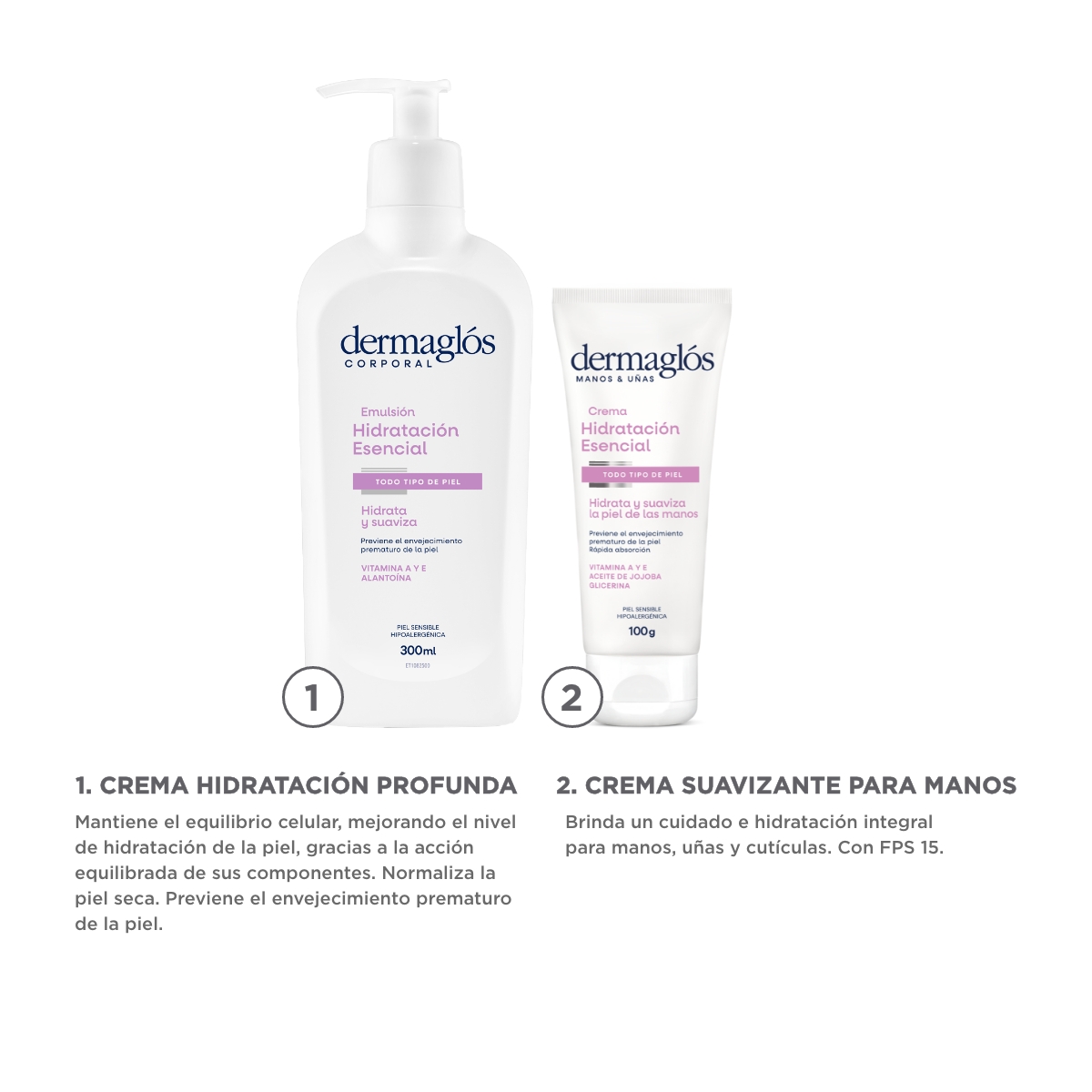 Kit Hidratación Corporal Dermaglós Crema Manos y Emulsión image number 1
