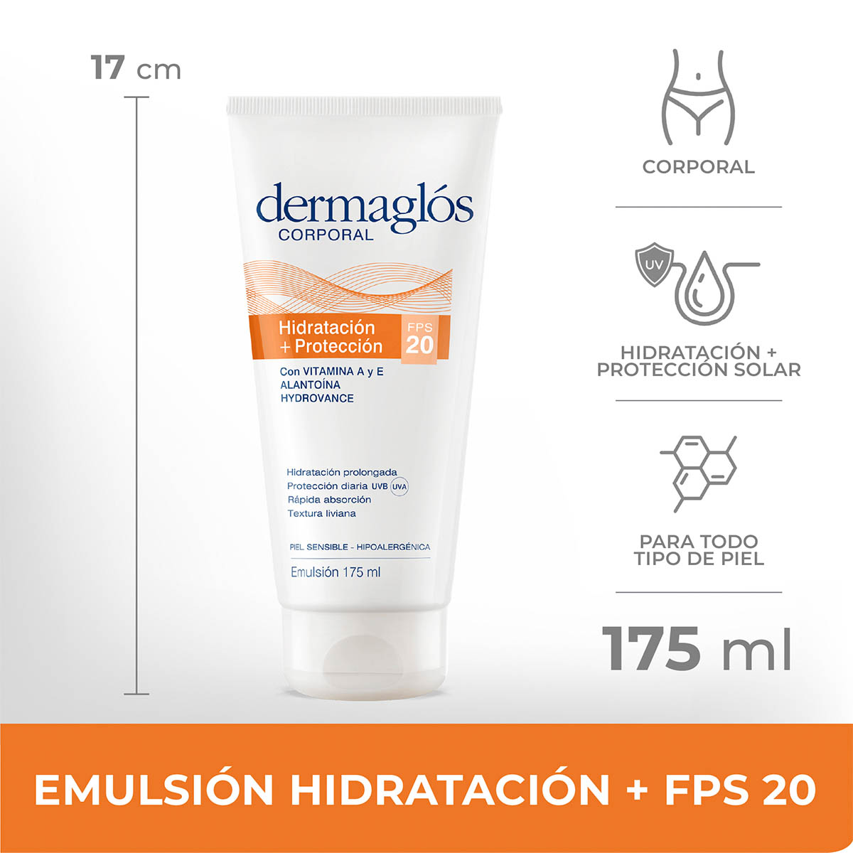 Dermaglós Corporal Emulsión Hidratación + Protección con FPS 20 175 ml