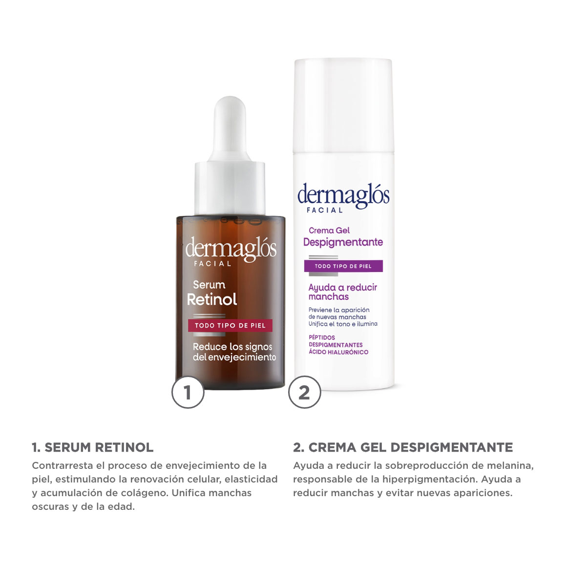 Kit Facial Dermagl&oacute;s Serum Retinol + Crema Despigmentante
