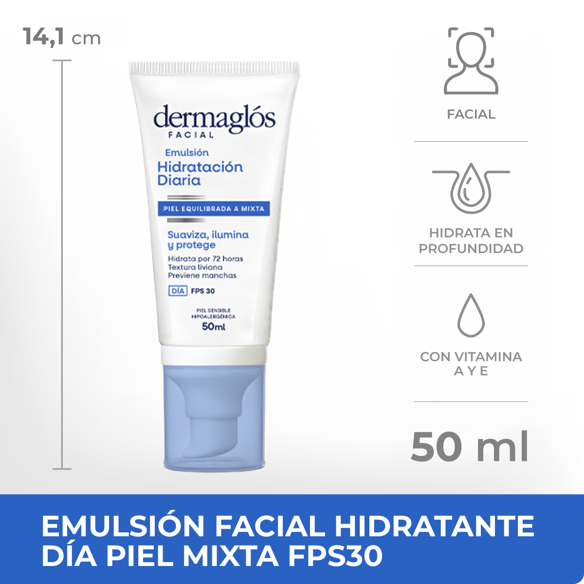 Emulsi&oacute;n Facial Hidratante D&iacute;a Dermagl&oacute;s Piel Equilibrada Mixta FPS 30 50 ml image number 6