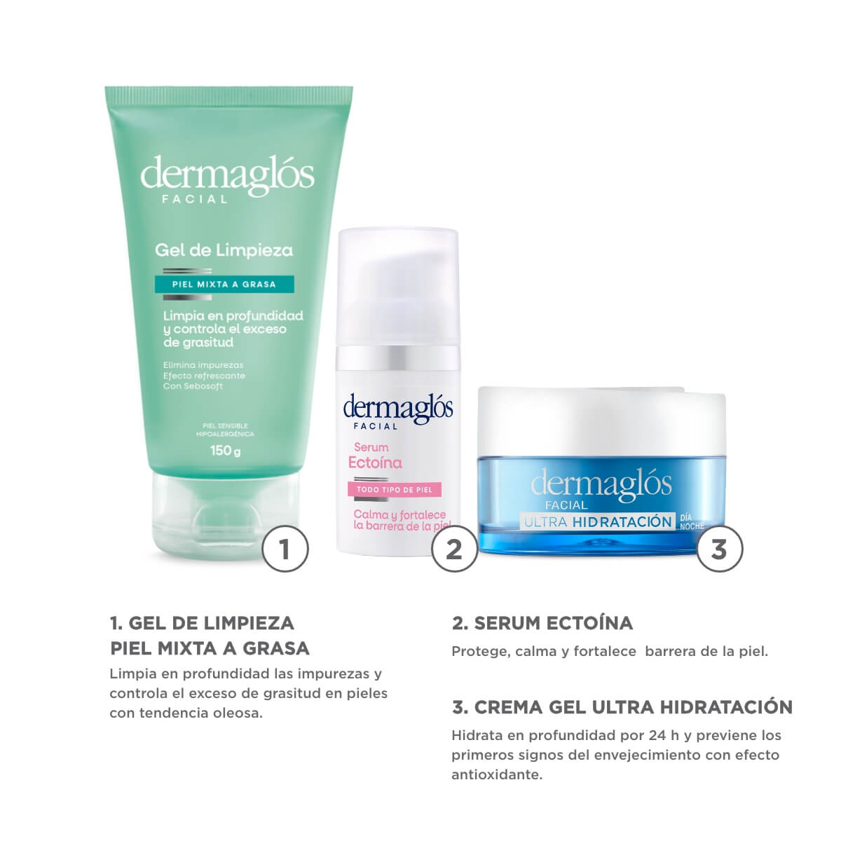 Kit Rutina Dermagl&oacute;s Limpieza e Hidrataci&oacute;n Serum Ecto&iacute;na image number 1